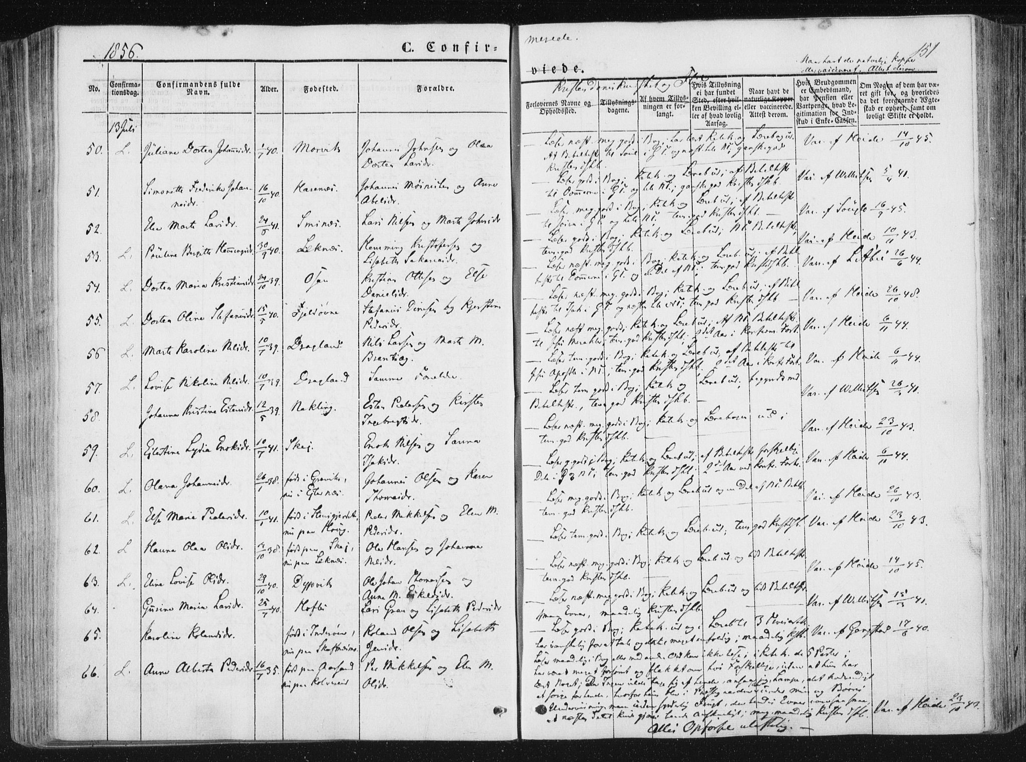 Ministerialprotokoller, klokkerbøker og fødselsregistre - Nord-Trøndelag, AV/SAT-A-1458/780/L0640: Parish register (official) no. 780A05, 1845-1856, p. 151