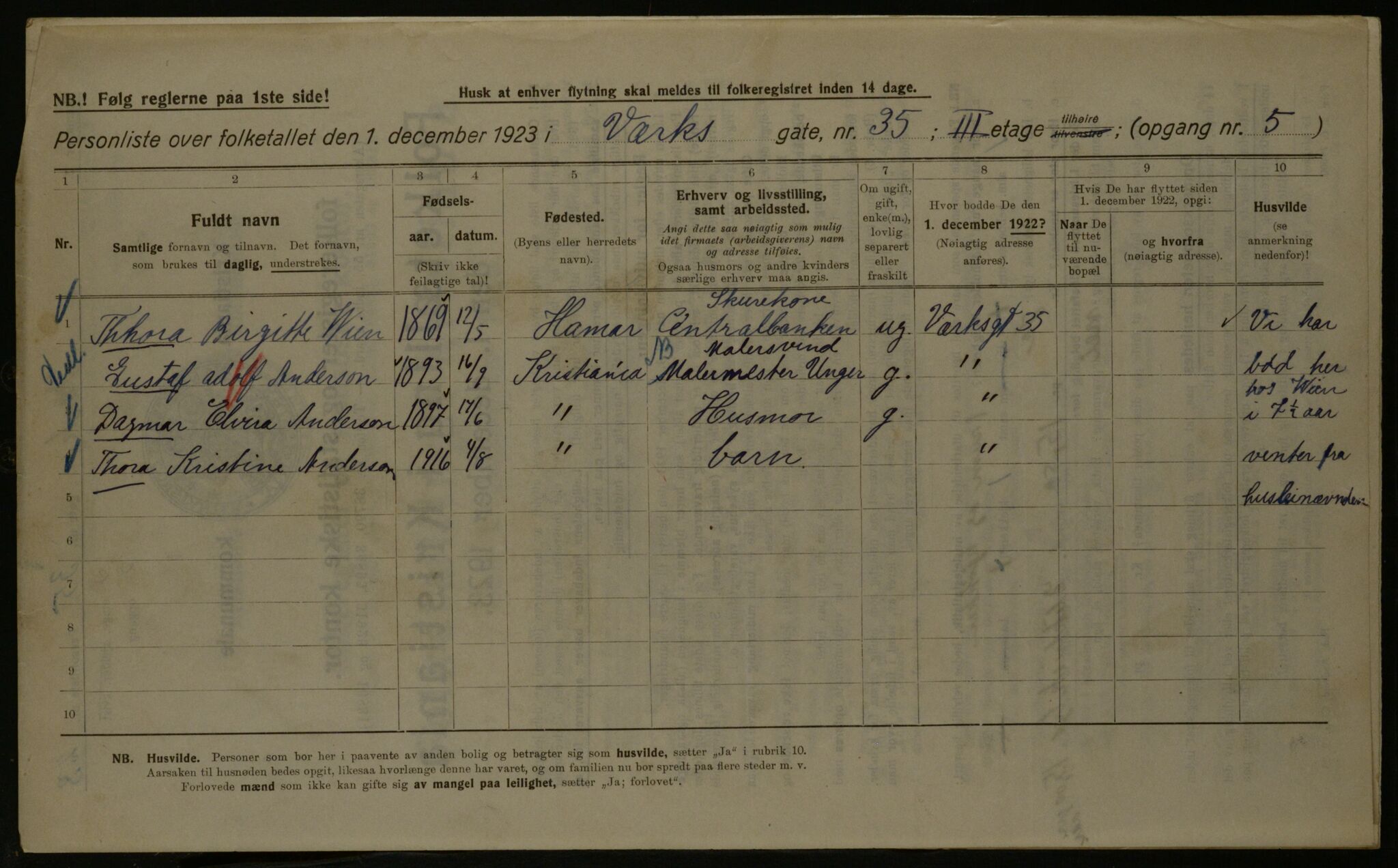 OBA, Municipal Census 1923 for Kristiania, 1923, p. 135184