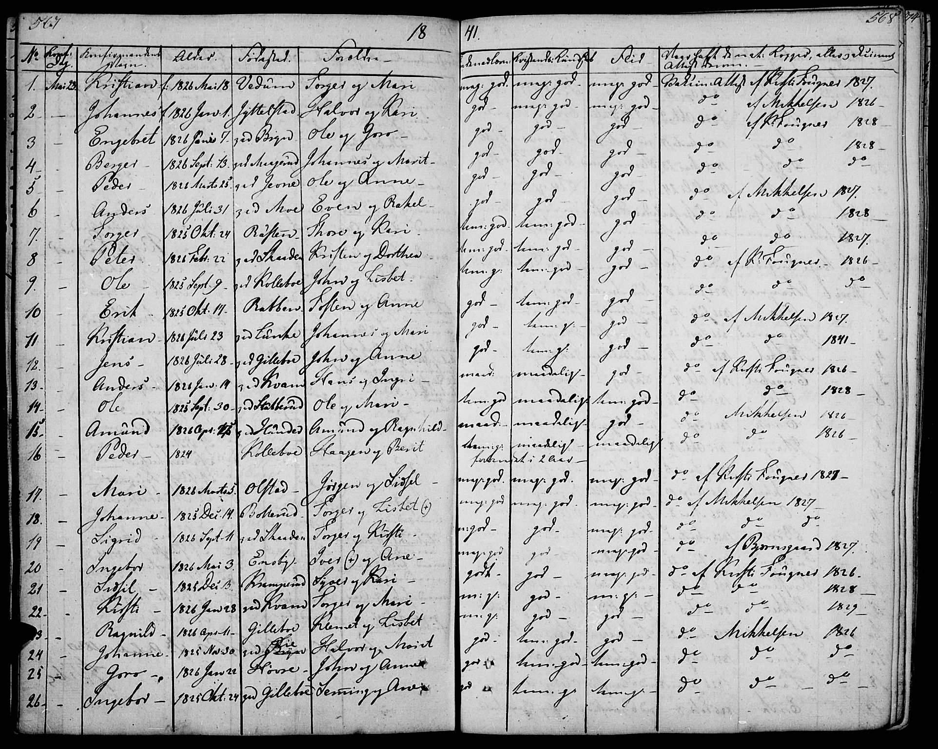 Øyer prestekontor, SAH/PREST-084/H/Ha/Haa/L0004: Parish register (official) no. 4, 1824-1841, p. 567-568