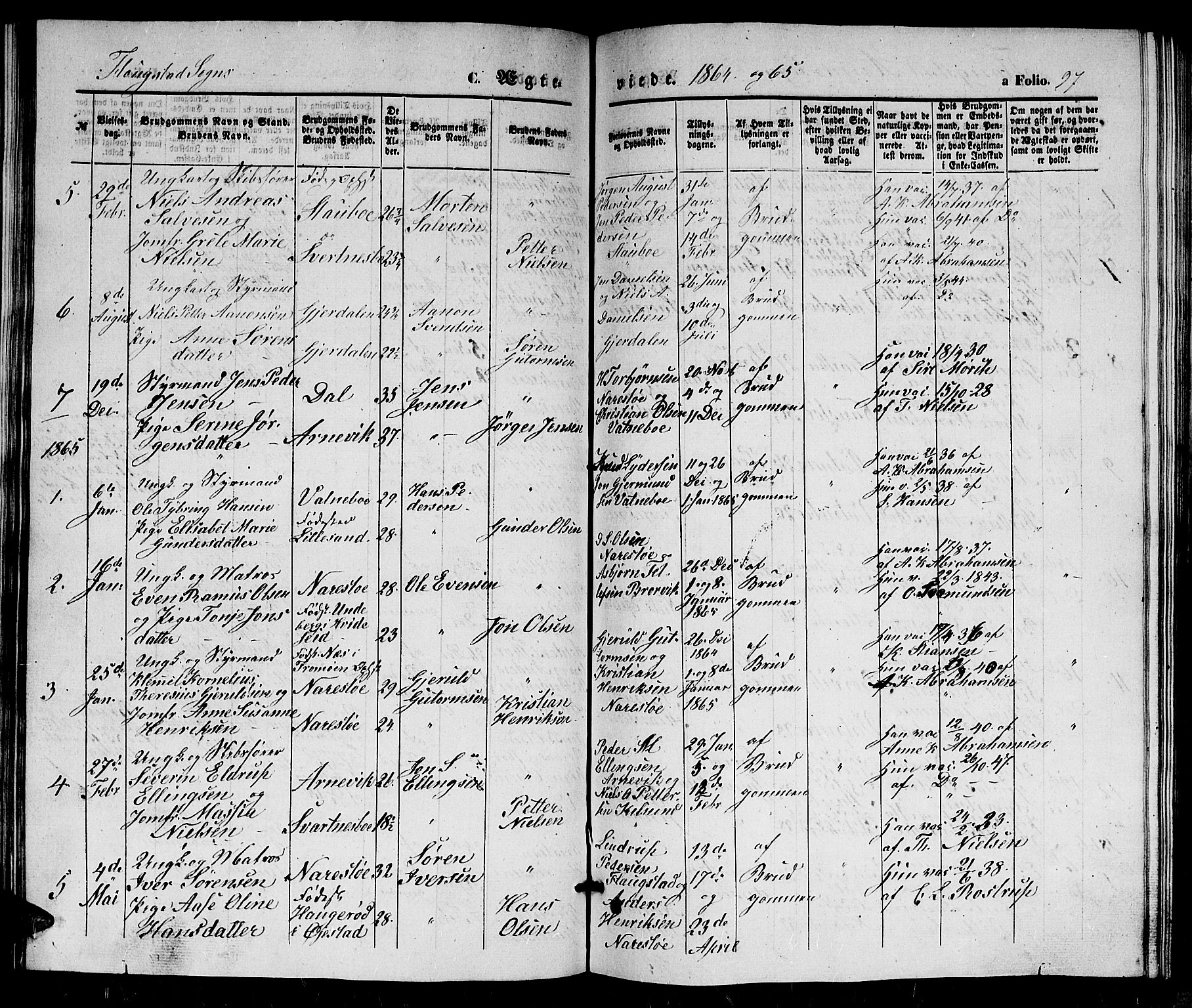 Dypvåg sokneprestkontor, SAK/1111-0007/F/Fb/Fbb/L0002: Parish register (copy) no. B 2, 1851-1871, p. 97