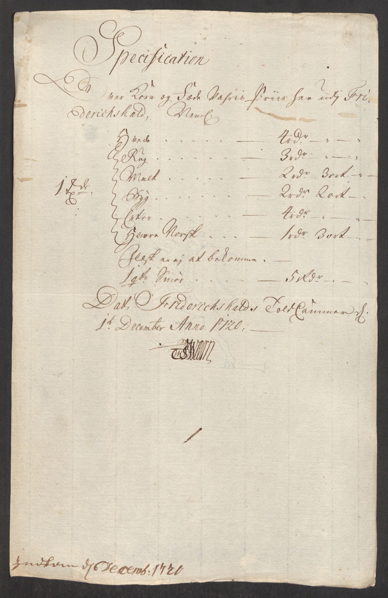 Rentekammeret inntil 1814, Realistisk ordnet avdeling, AV/RA-EA-4070/Oe/L0001: [Ø1]: Priskuranter, 1712-1739, p. 174
