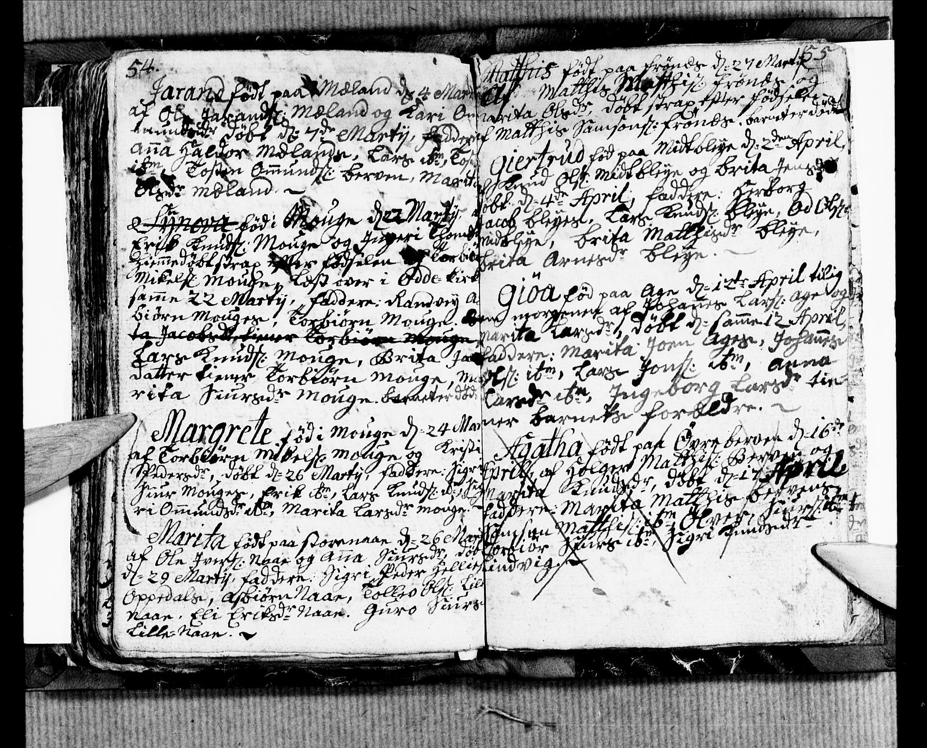 Ullensvang sokneprestembete, SAB/A-78701/H/Hab: Parish register (copy) no. B 2, 1766-1768, p. 54-55