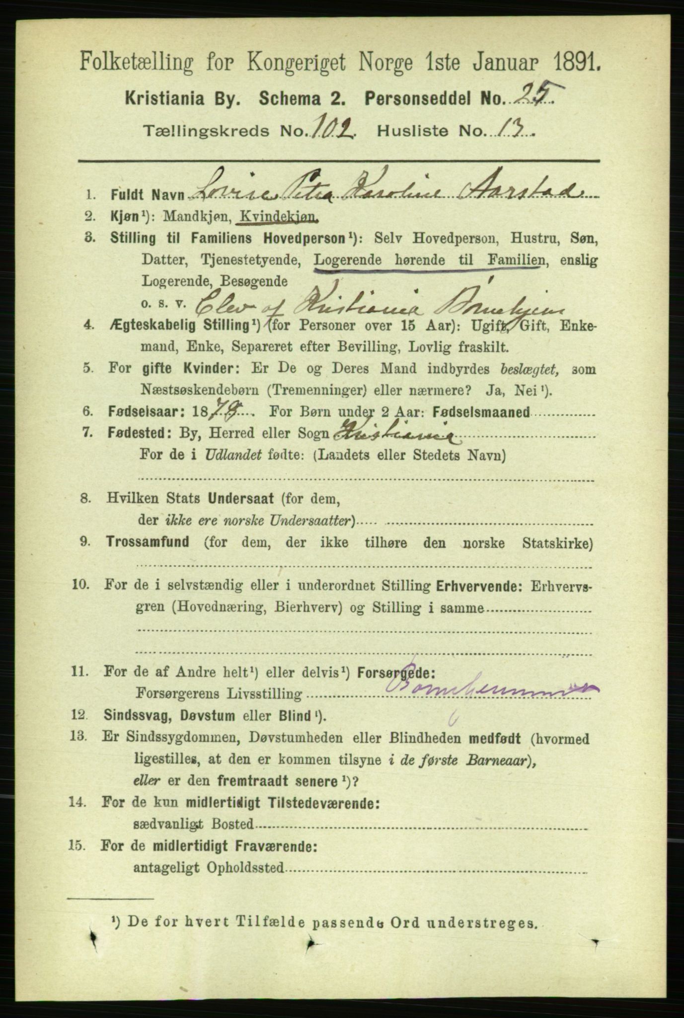 RA, 1891 census for 0301 Kristiania, 1891, p. 50892