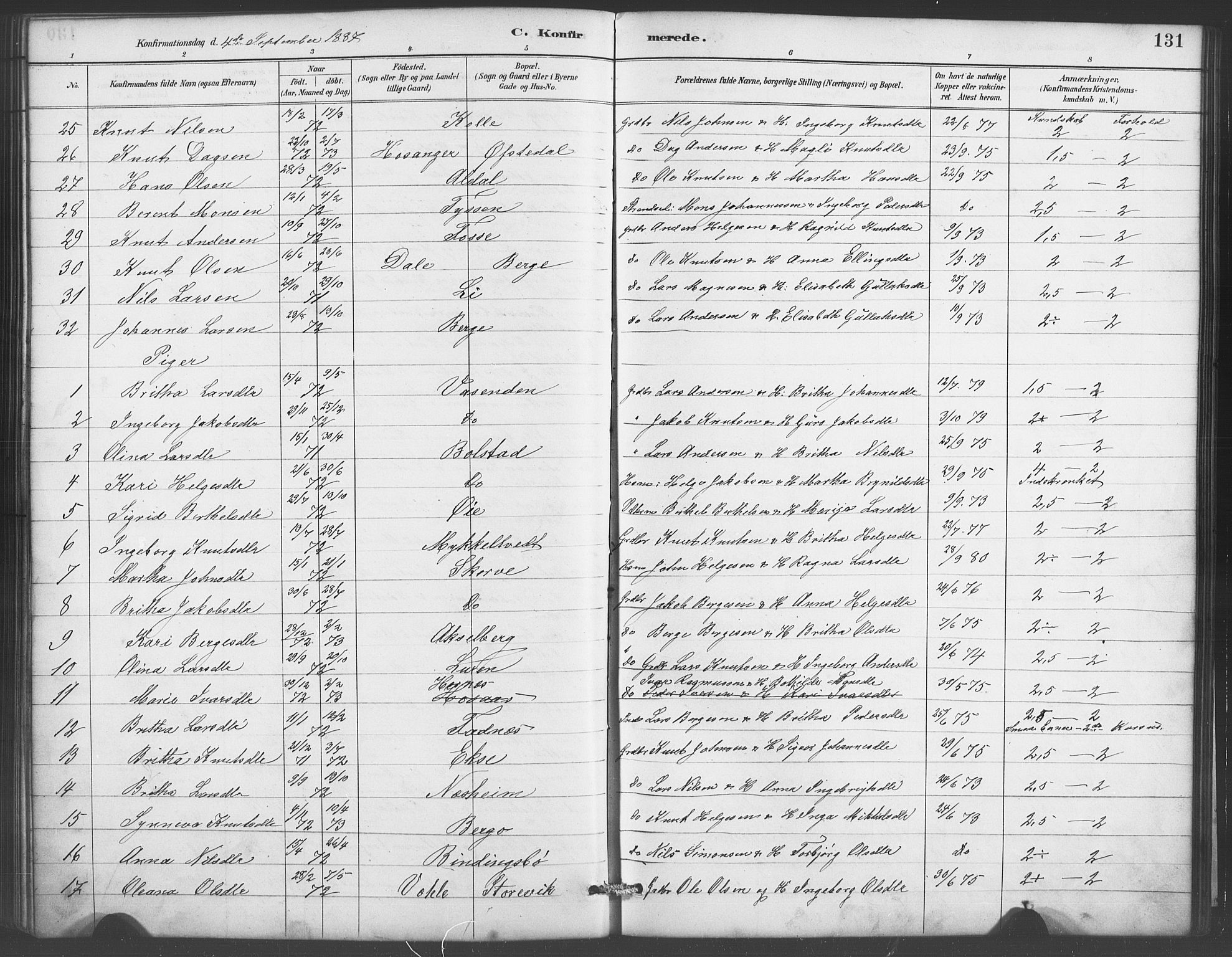Evanger sokneprestembete, SAB/A-99924: Parish register (copy) no. A 4, 1887-1897, p. 131