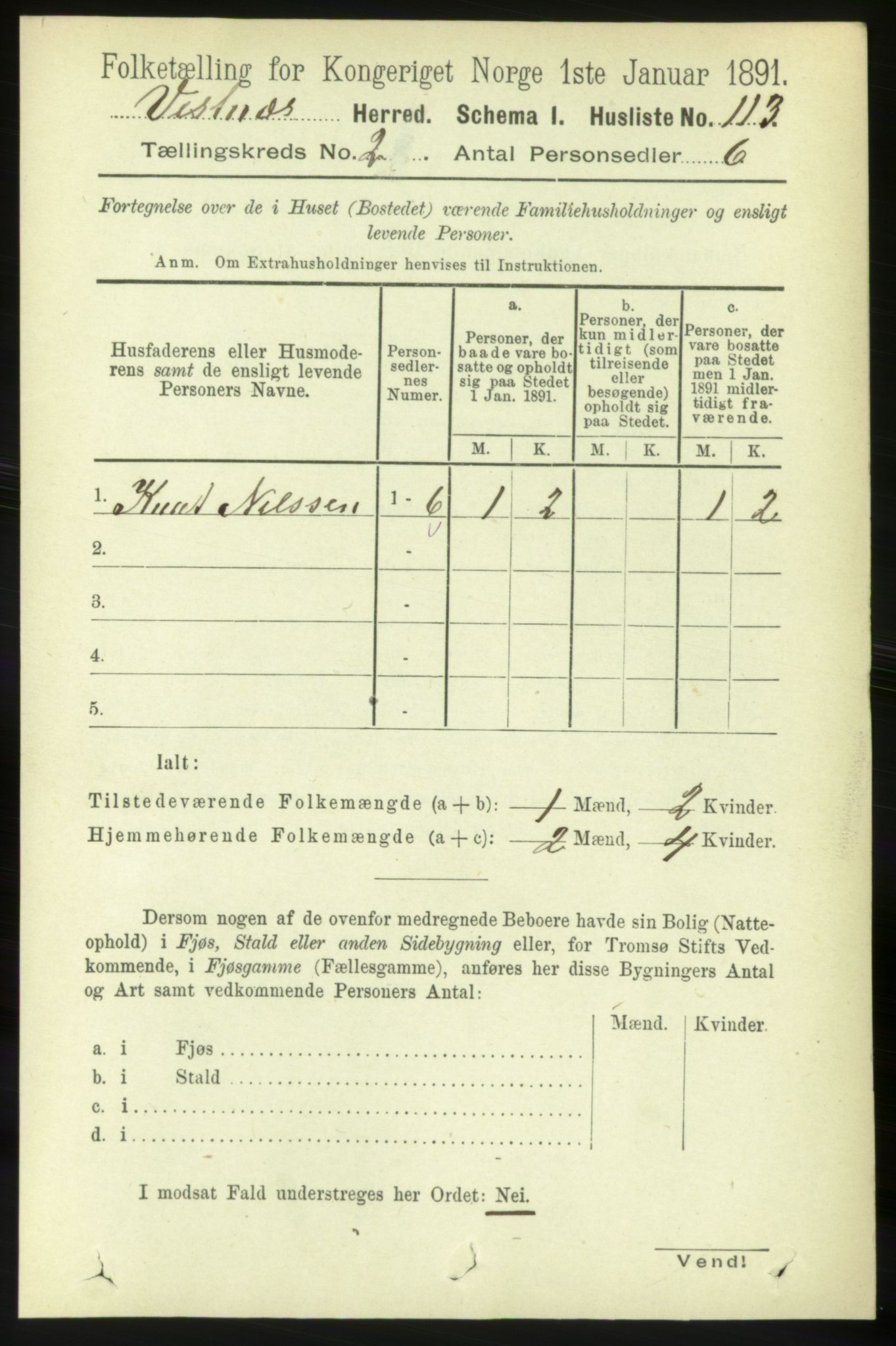 RA, 1891 census for 1535 Vestnes, 1891, p. 426