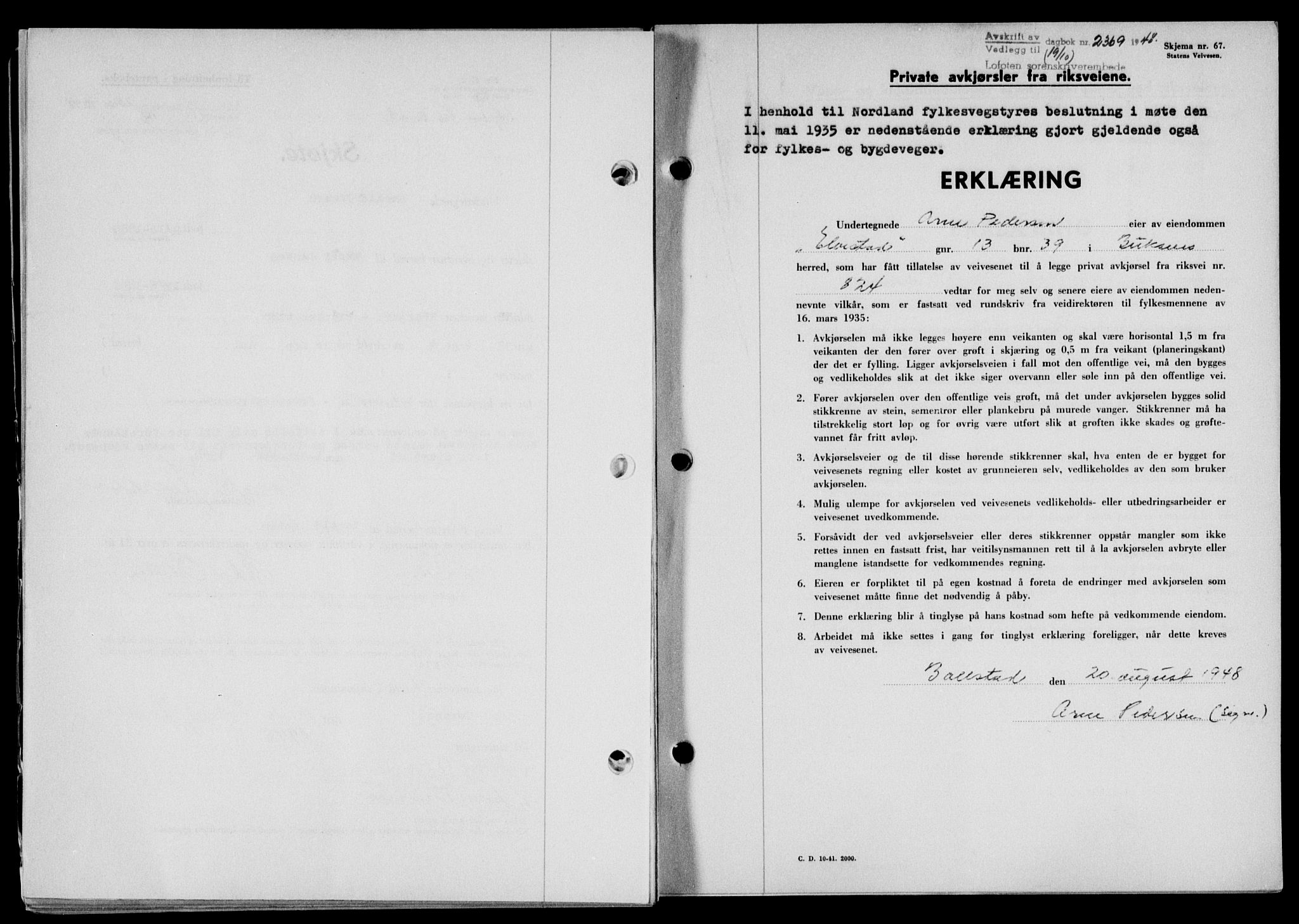 Lofoten sorenskriveri, SAT/A-0017/1/2/2C/L0019a: Mortgage book no. 19a, 1948-1948, Diary no: : 2369/1948