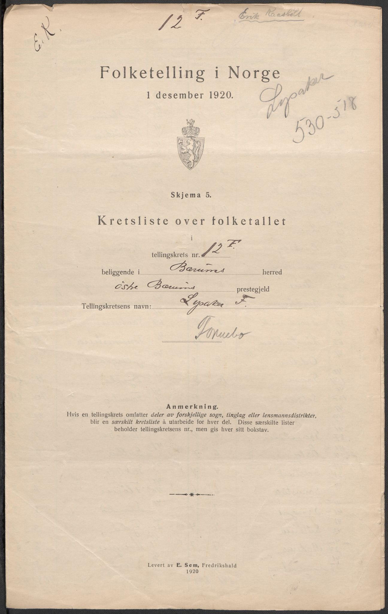 SAO, 1920 census for Bærum, 1920, p. 68