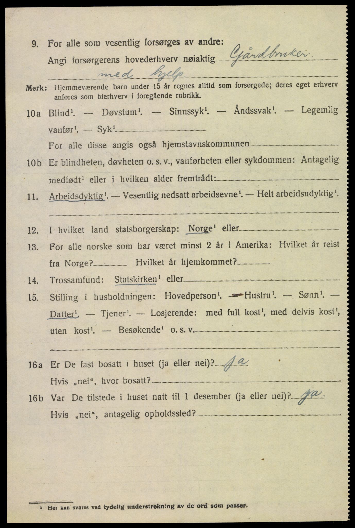 SAK, 1920 census for Bygland, 1920, p. 3094