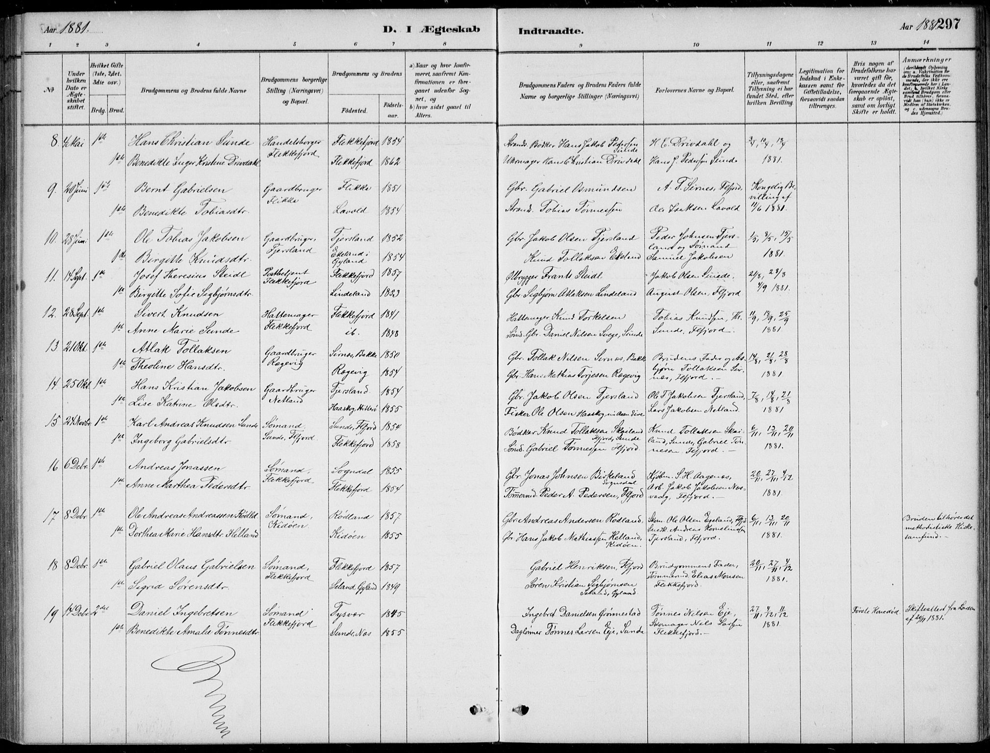 Flekkefjord sokneprestkontor, SAK/1111-0012/F/Fb/Fbc/L0007: Parish register (copy) no. B 7, 1880-1902, p. 297