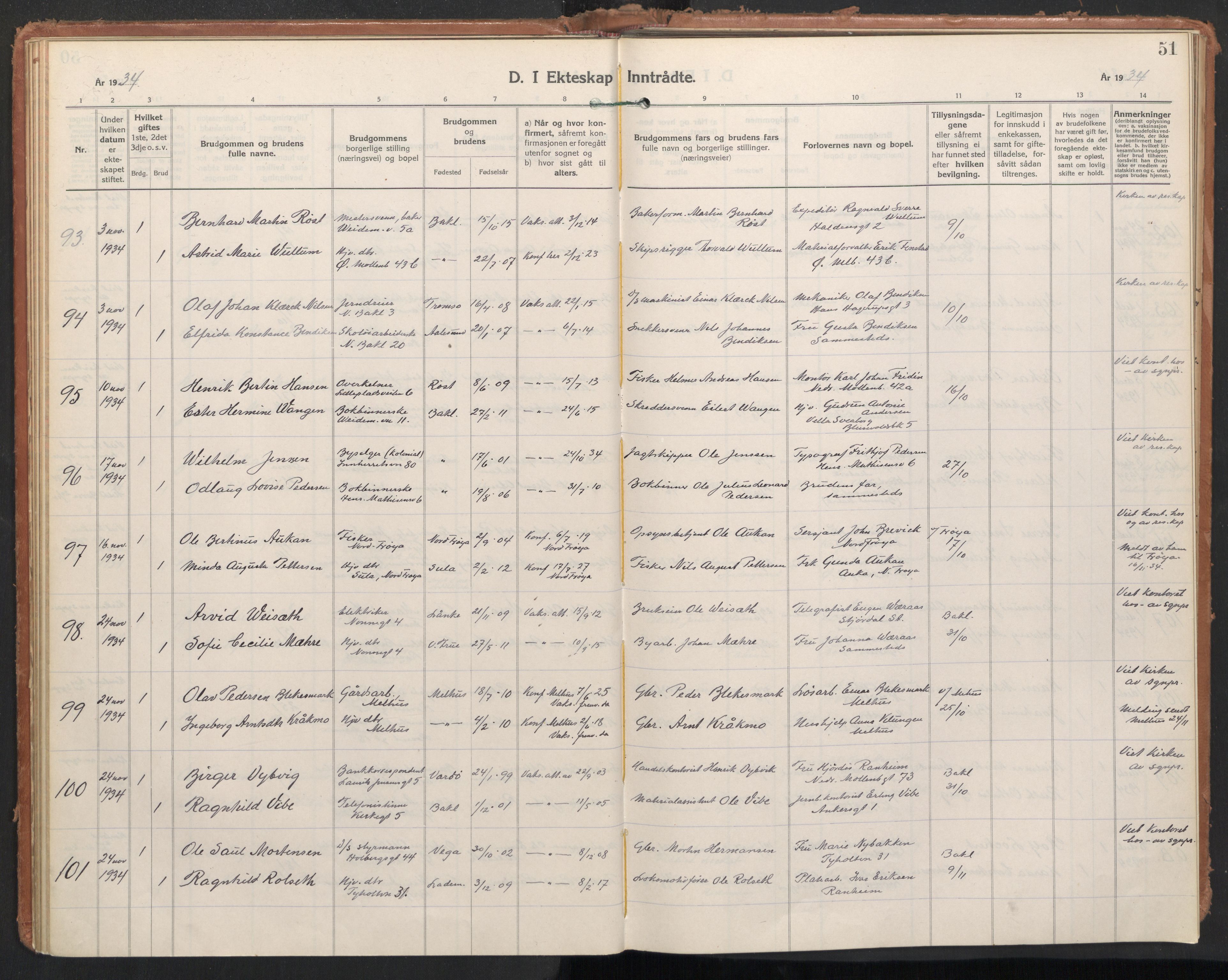 Ministerialprotokoller, klokkerbøker og fødselsregistre - Sør-Trøndelag, AV/SAT-A-1456/604/L0209: Parish register (official) no. 604A29, 1931-1945, p. 51