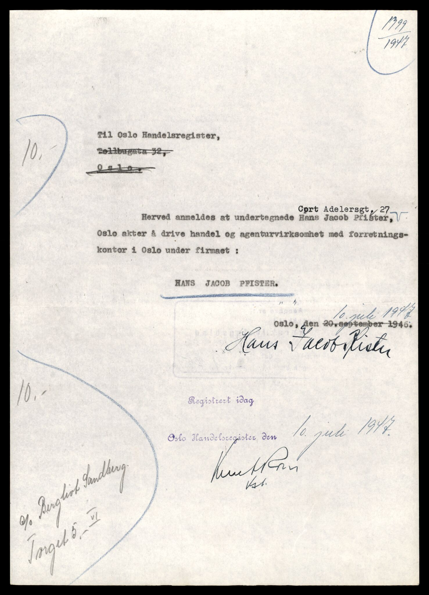 Oslo byfogd, Handelsregisteret, AV/SAT-A-10867/G/Gc/Gca/L0306: Ikke konverterte foretak, Hans J-Hansen, 1890-1990, p. 3
