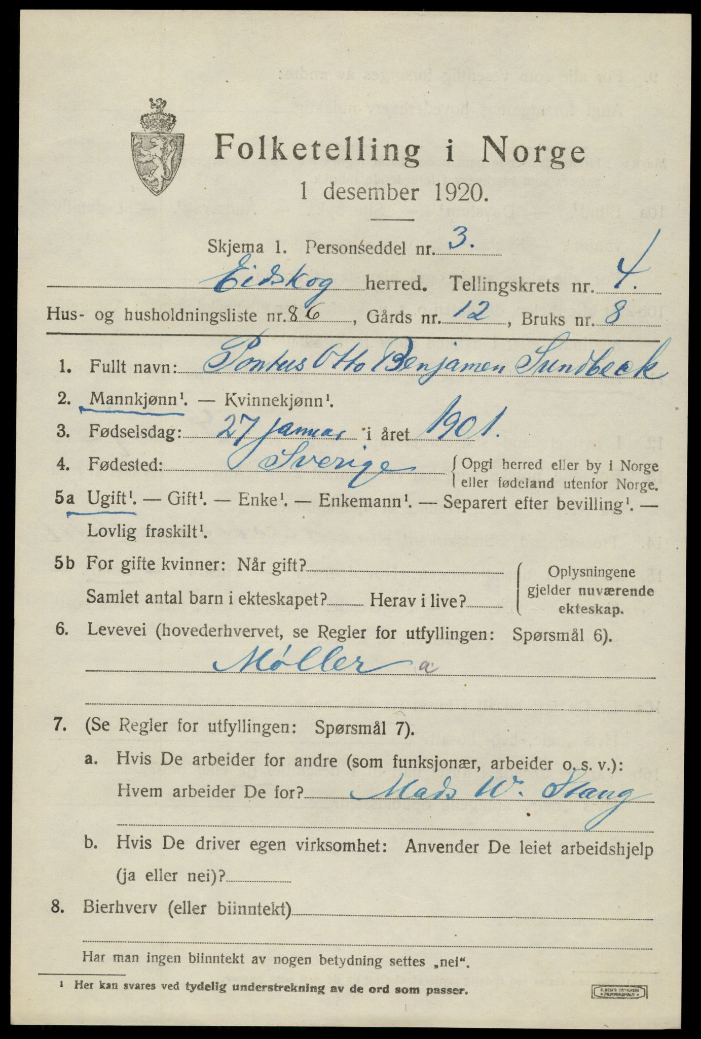 SAH, 1920 census for Eidskog, 1920, p. 5753