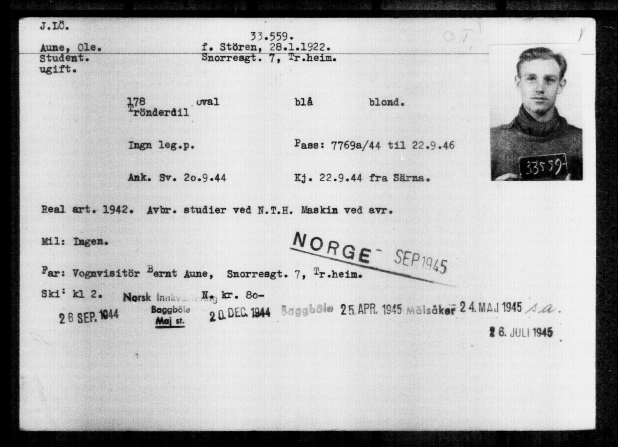 Utenriksstasjonene, Legasjonen i Stockholm, Flyktningkontoret, AV/RA-S-6753/V/Va/L0013: Kjesäterkartoteket, flyktninger med registreringsnr. 31500-34731, 1940-1945, p. 2174