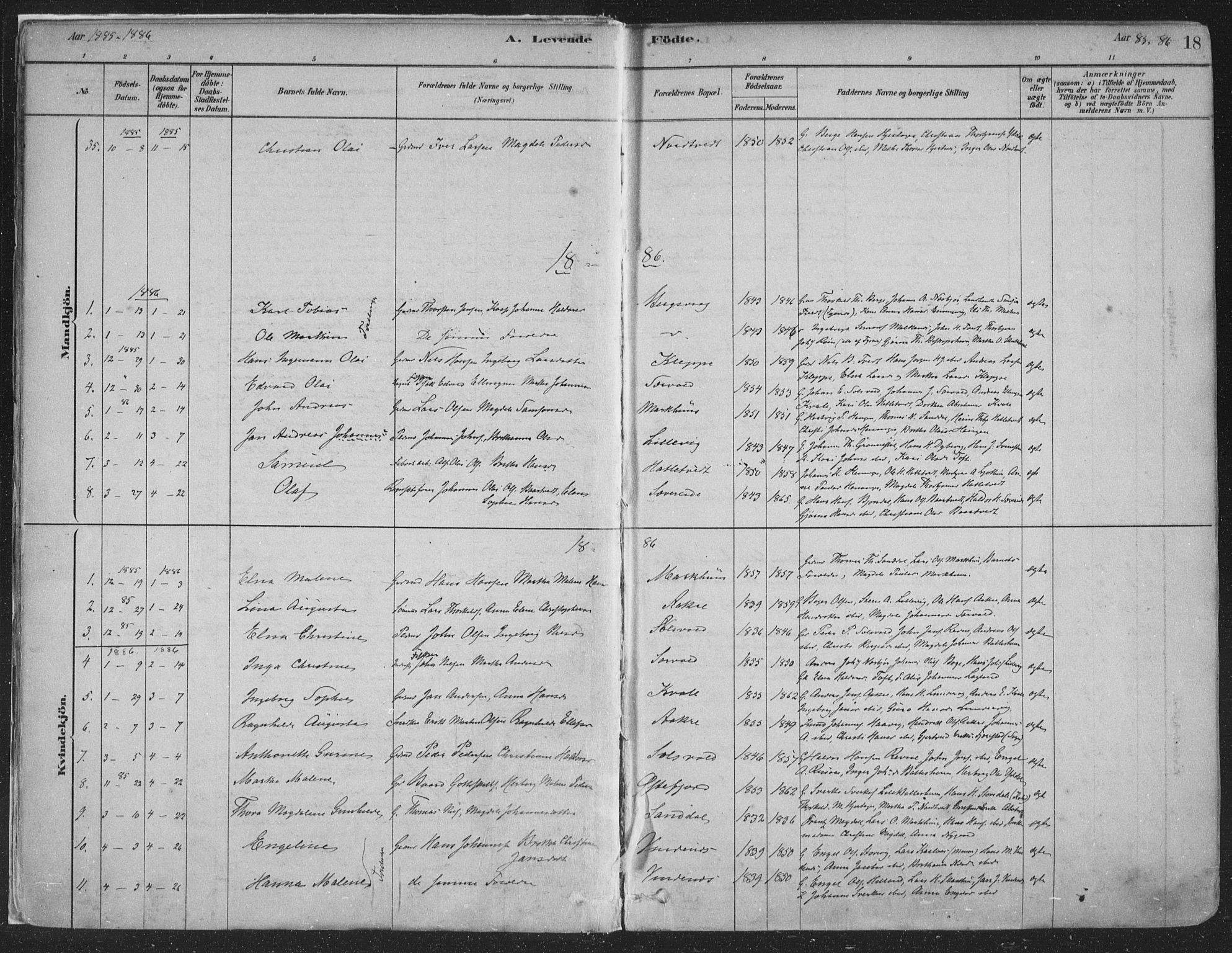 Fusa sokneprestembete, SAB/A-75401/H/Haa: Parish register (official) no. D 1, 1880-1938, p. 18