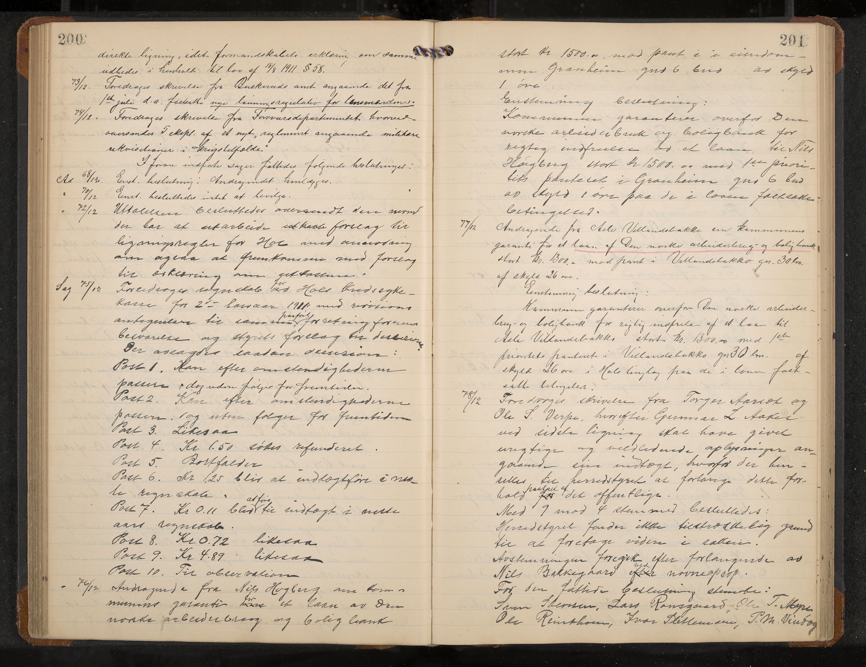 Hol formannskap og sentraladministrasjon, IKAK/0620021-1/A/L0005: Møtebok, 1909-1915, p. 200-201