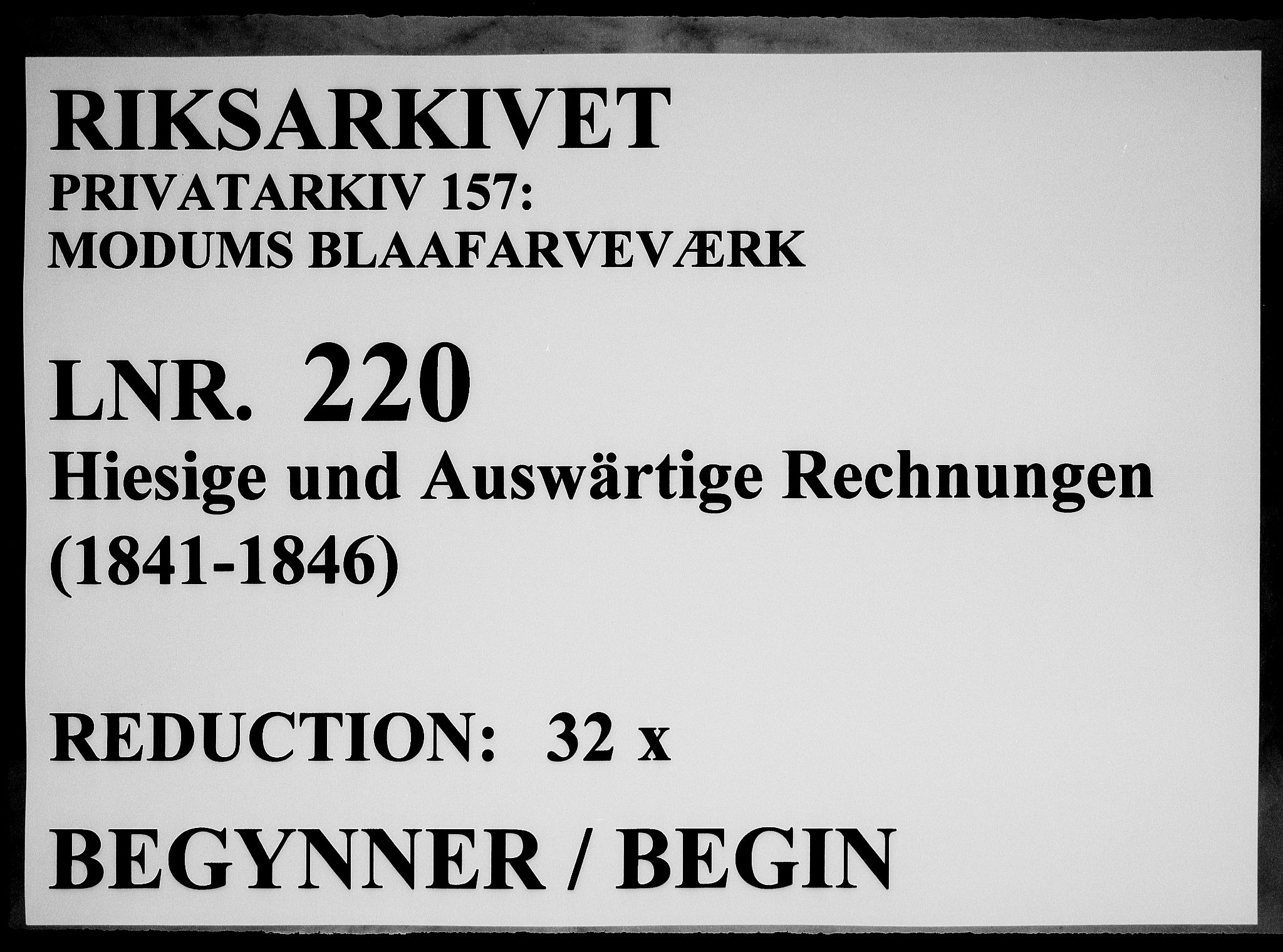 Modums Blaafarveværk, RA/PA-0157/G/Gd/Gdc/L0220/0001: -- / Hiesige und Auswartige Rechnungen, 1841-1846, p. 1