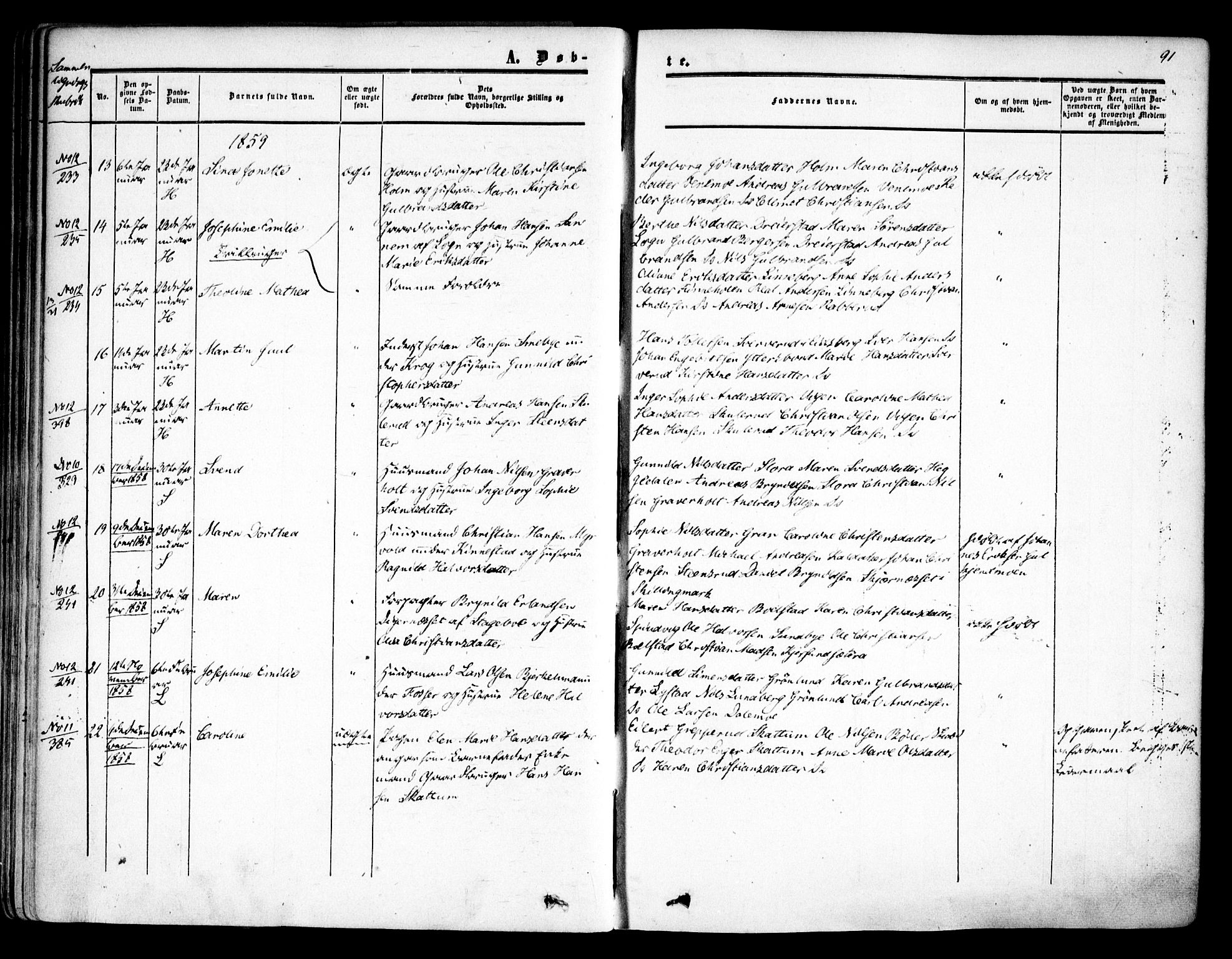 Høland prestekontor Kirkebøker, AV/SAO-A-10346a/F/Fa/L0010: Parish register (official) no. I 10, 1854-1861, p. 91