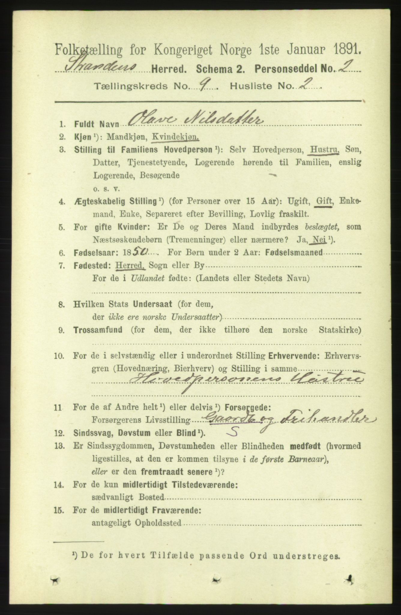 RA, 1891 census for 1525 Stranda, 1891, p. 2209