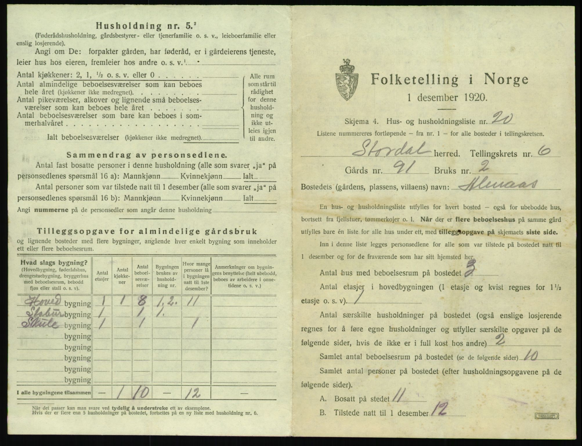 SAT, 1920 census for Stordal, 1920, p. 322