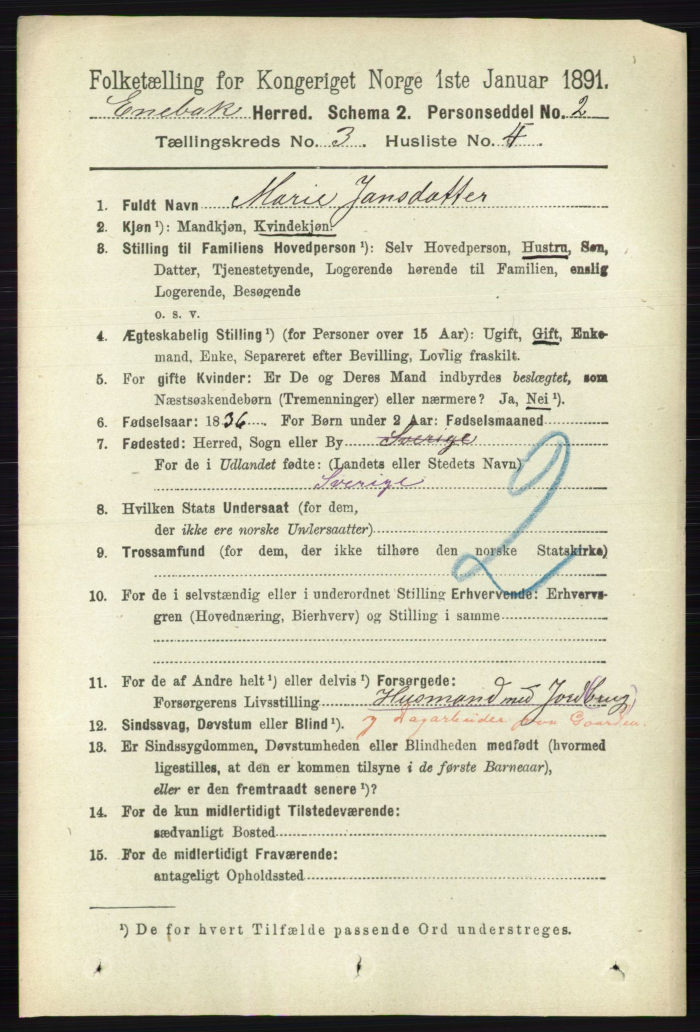 RA, 1891 census for 0229 Enebakk, 1891, p. 1138