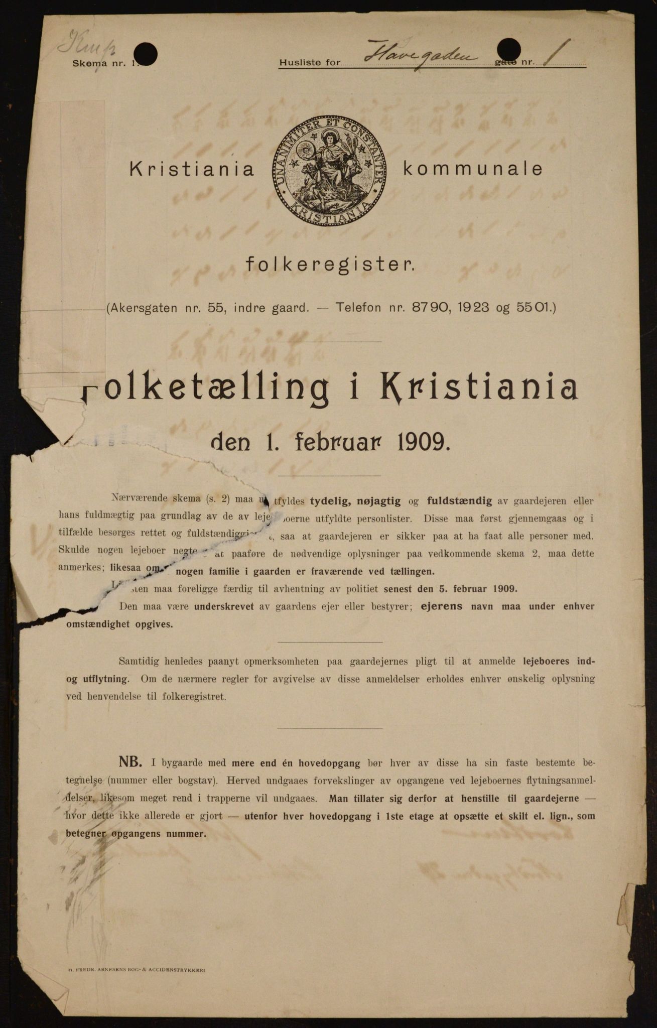 OBA, Municipal Census 1909 for Kristiania, 1909, p. 30310