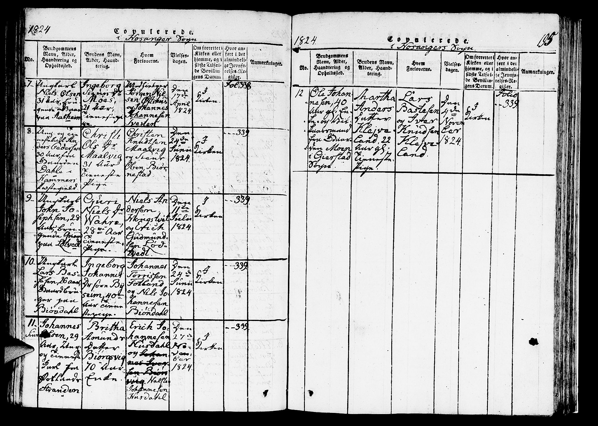 Hosanger sokneprestembete, SAB/A-75801/H/Haa: Parish register (official) no. A 5, 1815-1824, p. 195