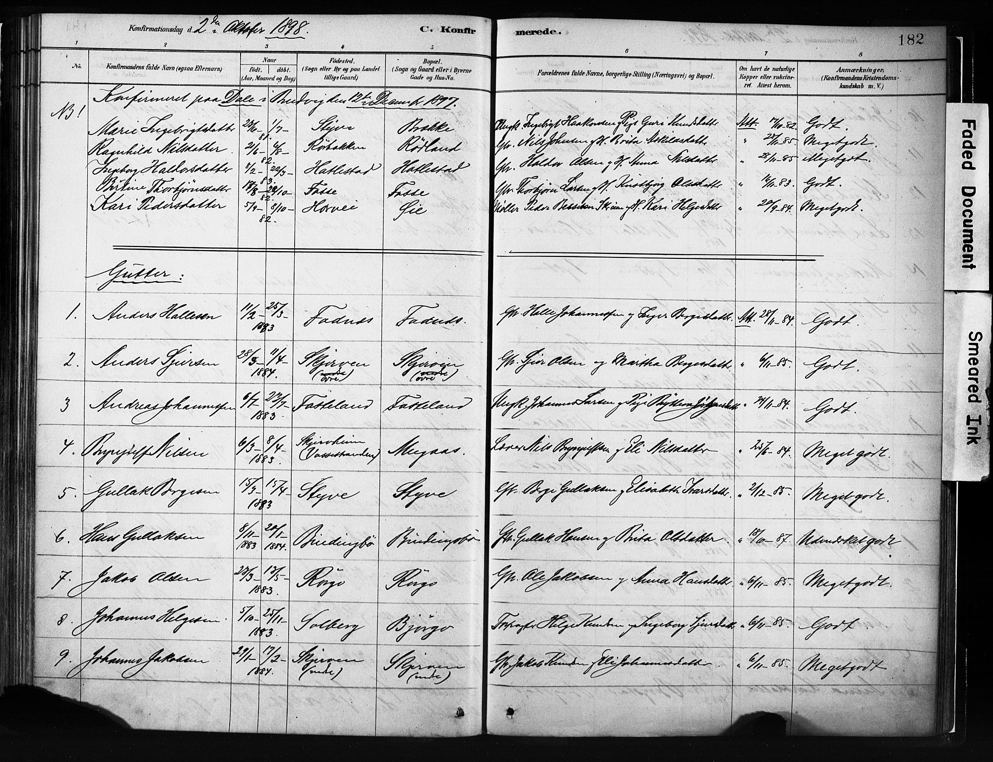 Evanger sokneprestembete, SAB/A-99924: Parish register (official) no. A 1, 1877-1899, p. 182