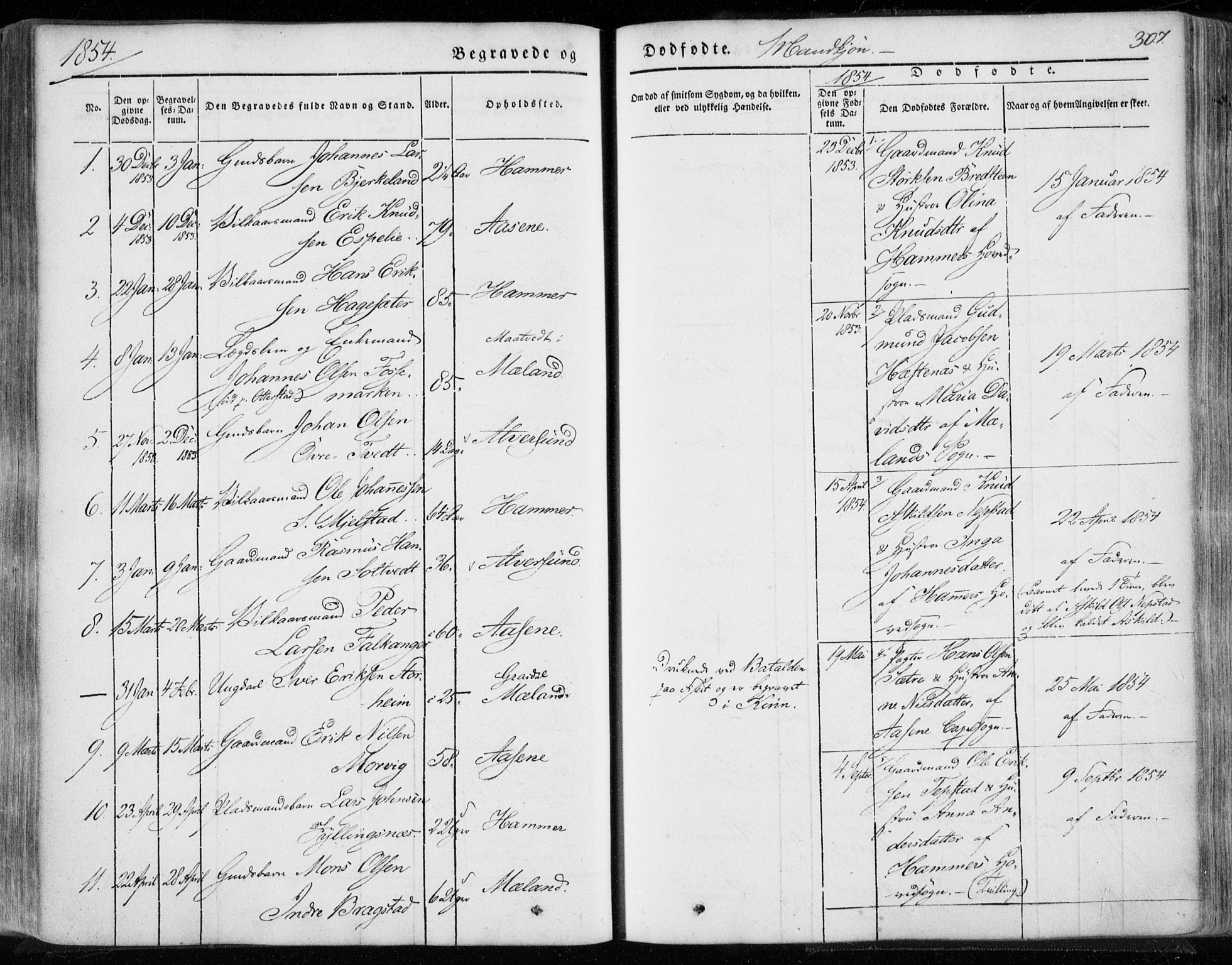 Hamre sokneprestembete, AV/SAB-A-75501/H/Ha/Haa/Haaa/L0013: Parish register (official) no. A 13, 1846-1857, p. 307