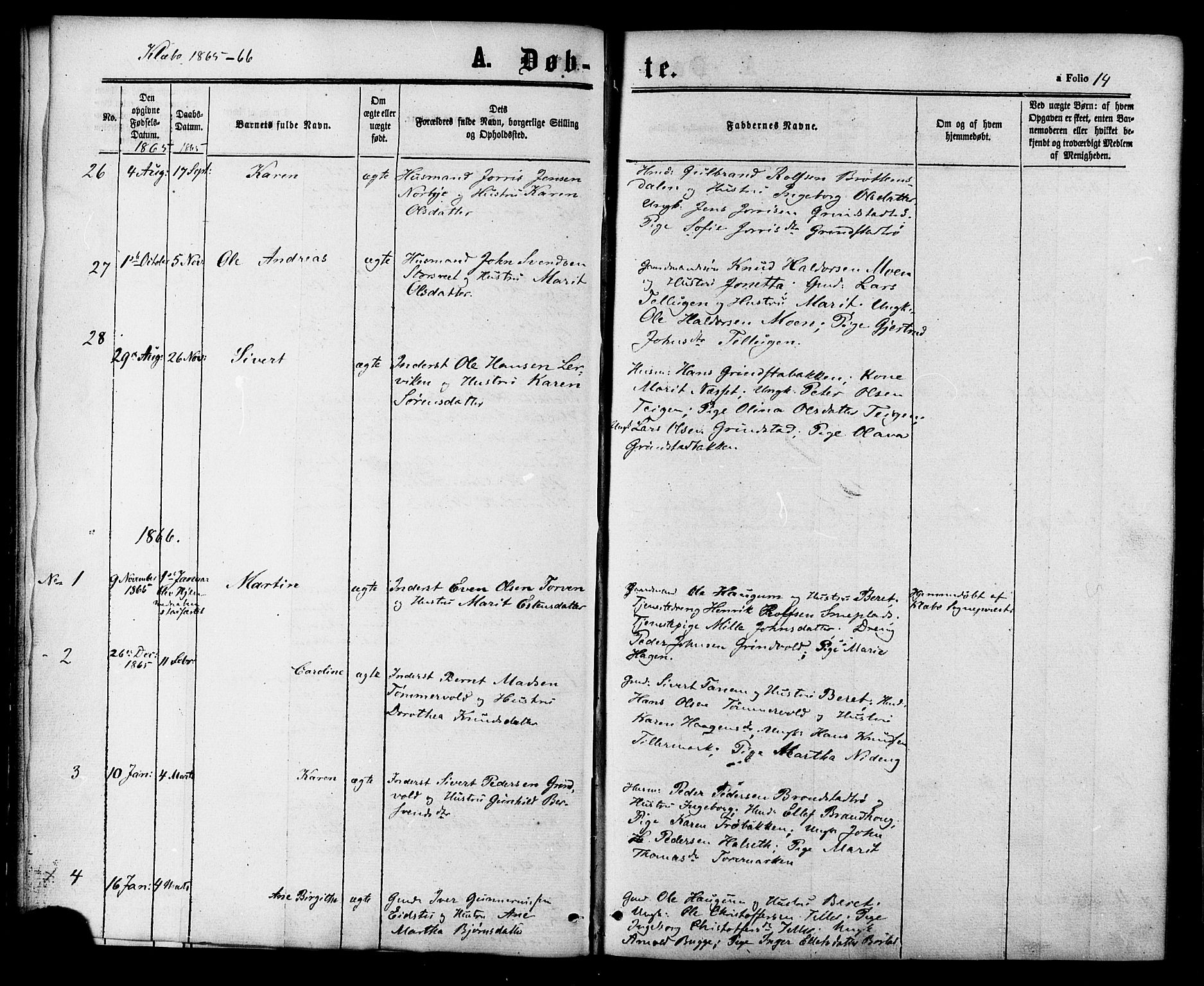 Ministerialprotokoller, klokkerbøker og fødselsregistre - Sør-Trøndelag, SAT/A-1456/618/L0442: Parish register (official) no. 618A06 /1, 1863-1879, p. 14