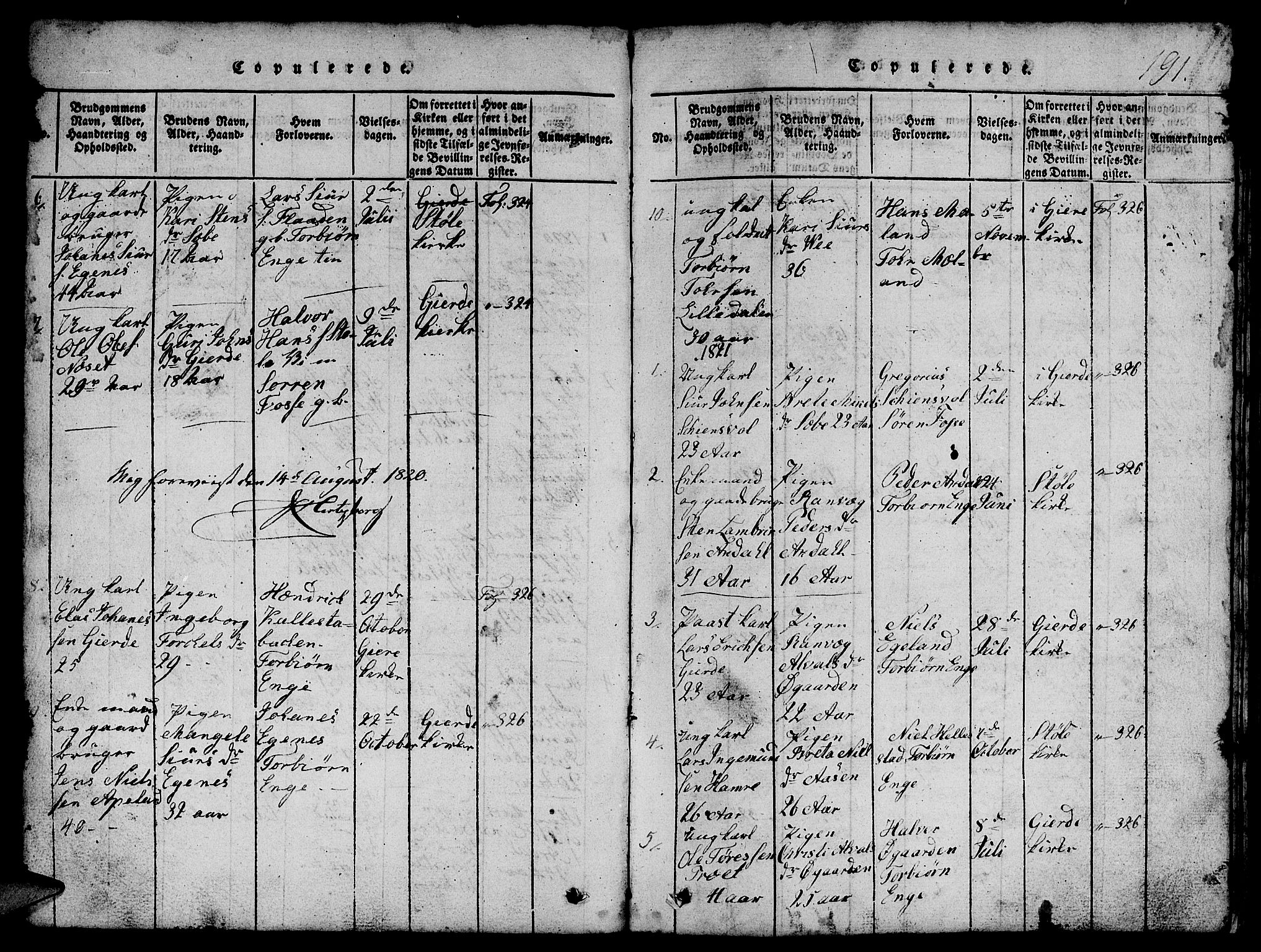 Etne sokneprestembete, SAB/A-75001/H/Hab: Parish register (copy) no. B 1, 1815-1850, p. 191