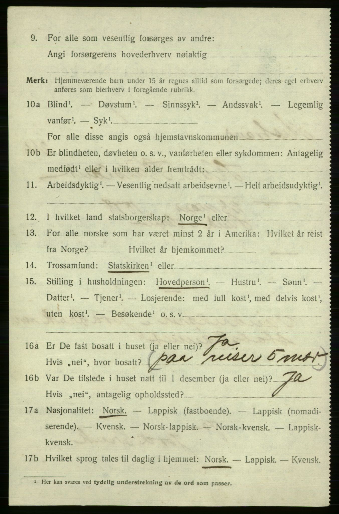 SATØ, 1920 census for Kistrand, 1920, p. 3091