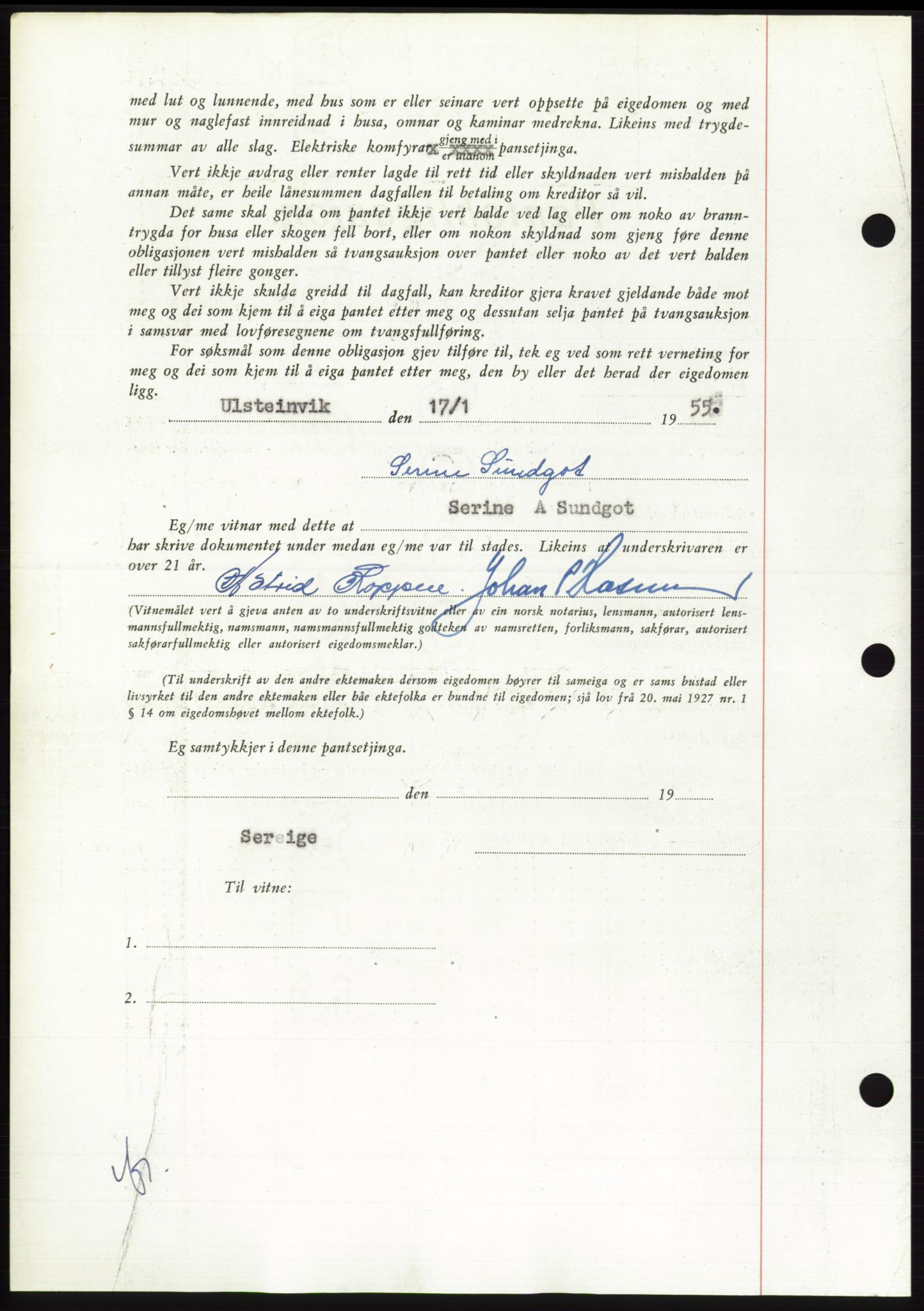 Søre Sunnmøre sorenskriveri, AV/SAT-A-4122/1/2/2C/L0126: Mortgage book no. 14B, 1954-1955, Diary no: : 222/1955