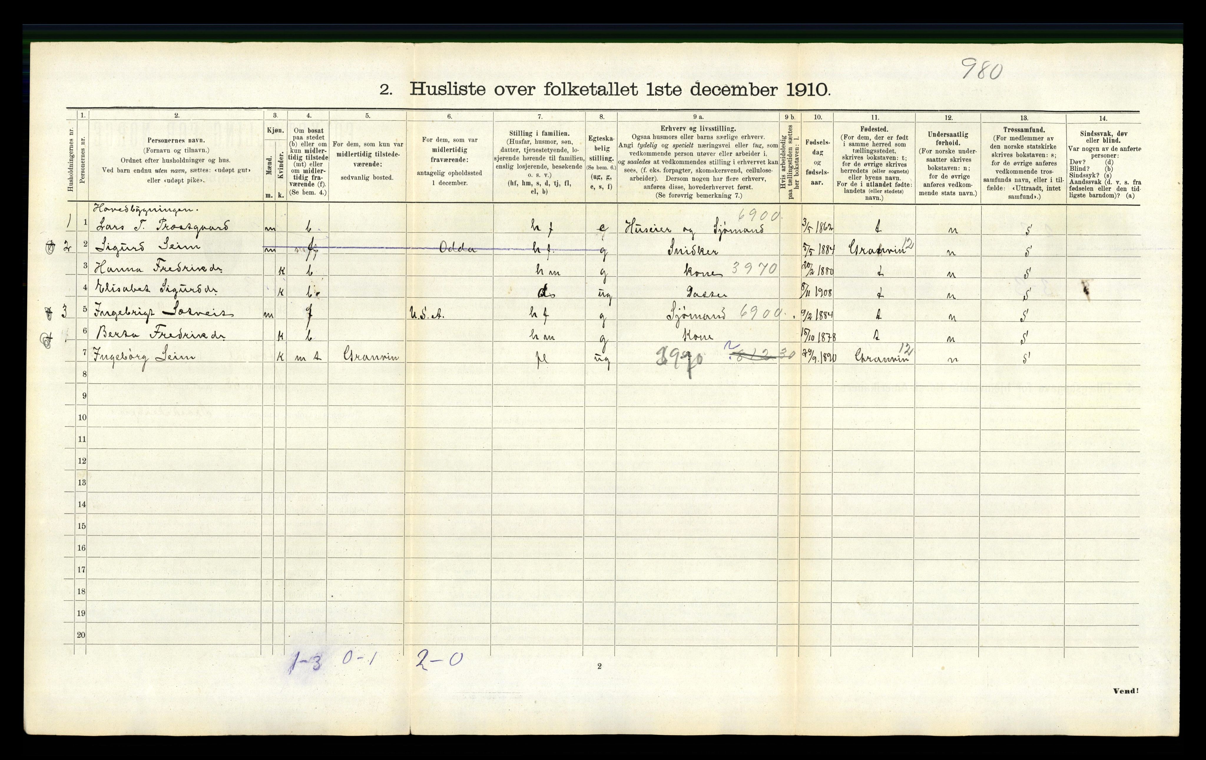 RA, 1910 census for Jondal, 1910, p. 409