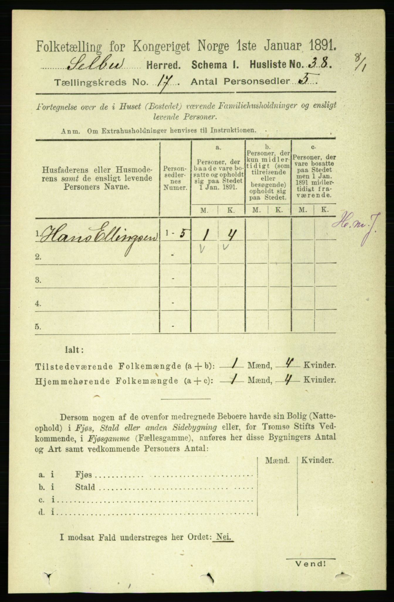 RA, 1891 census for 1664 Selbu, 1891, p. 6040