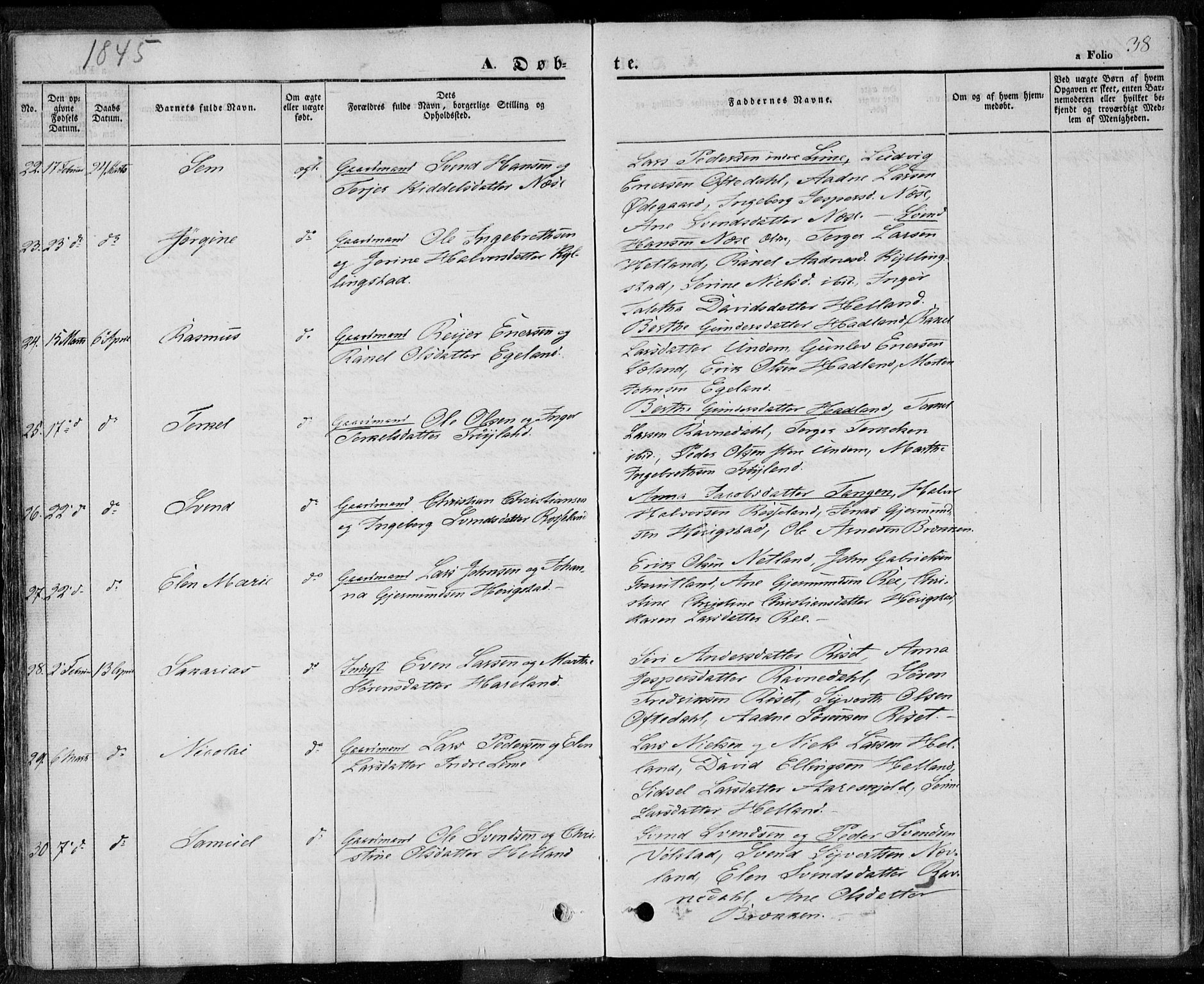 Lye sokneprestkontor, AV/SAST-A-101794/001/30BA/L0005: Parish register (official) no. A 5.1, 1842-1855, p. 38