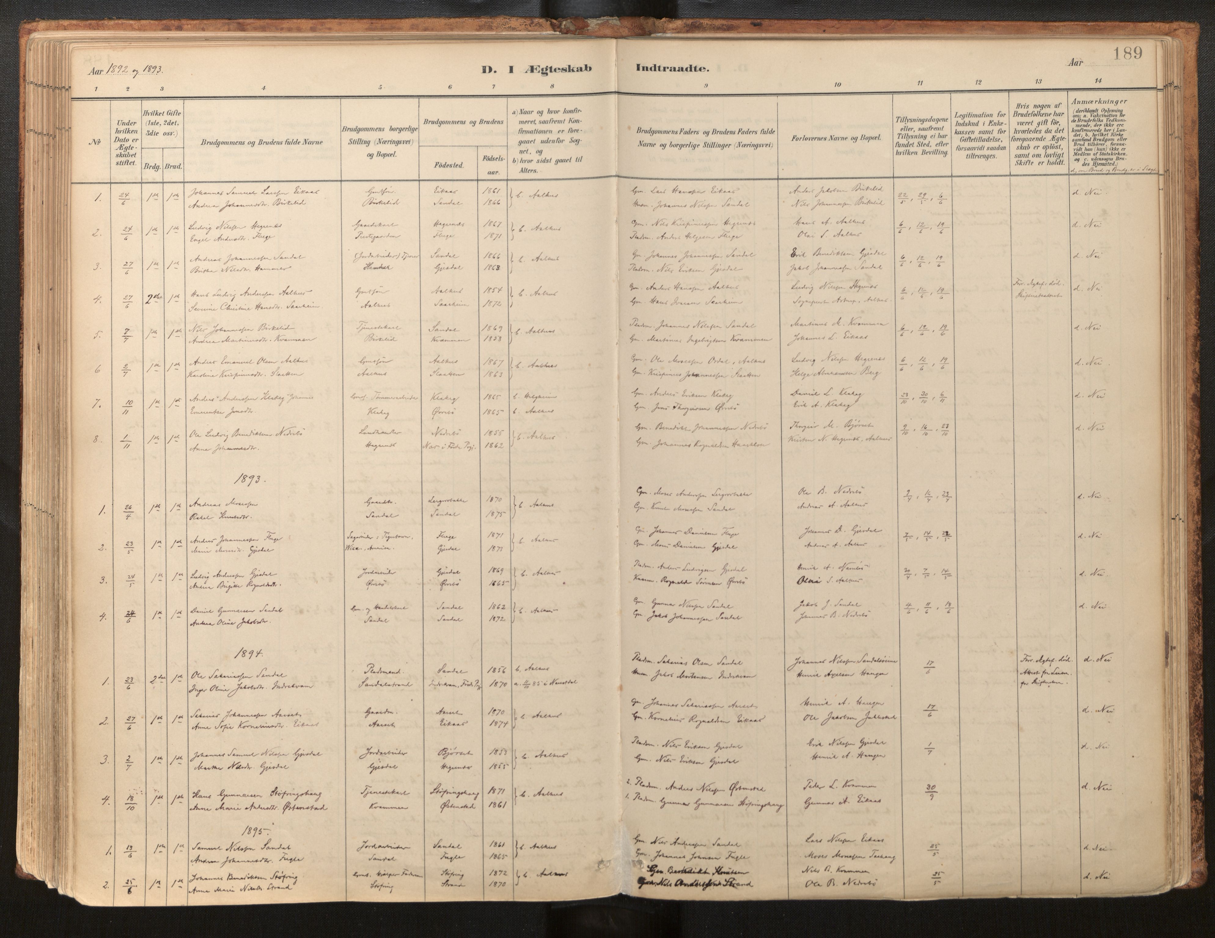 Jølster sokneprestembete, AV/SAB-A-80701/H/Haa/Haab/L0001: Parish register (official) no. B 1, 1882-1930, p. 189