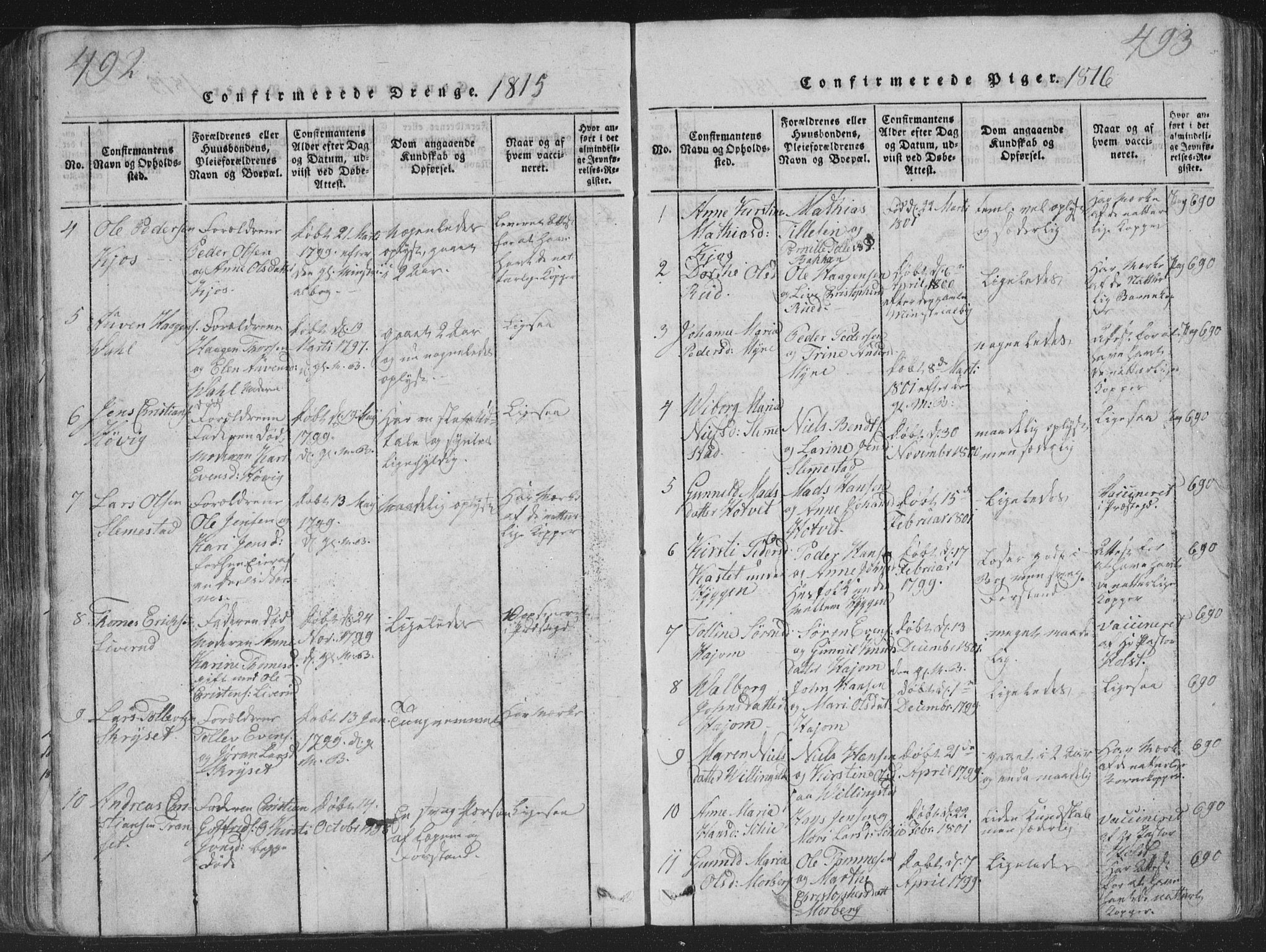 Røyken kirkebøker, SAKO/A-241/G/Ga/L0003: Parish register (copy) no. 3, 1814-1856, p. 492-493