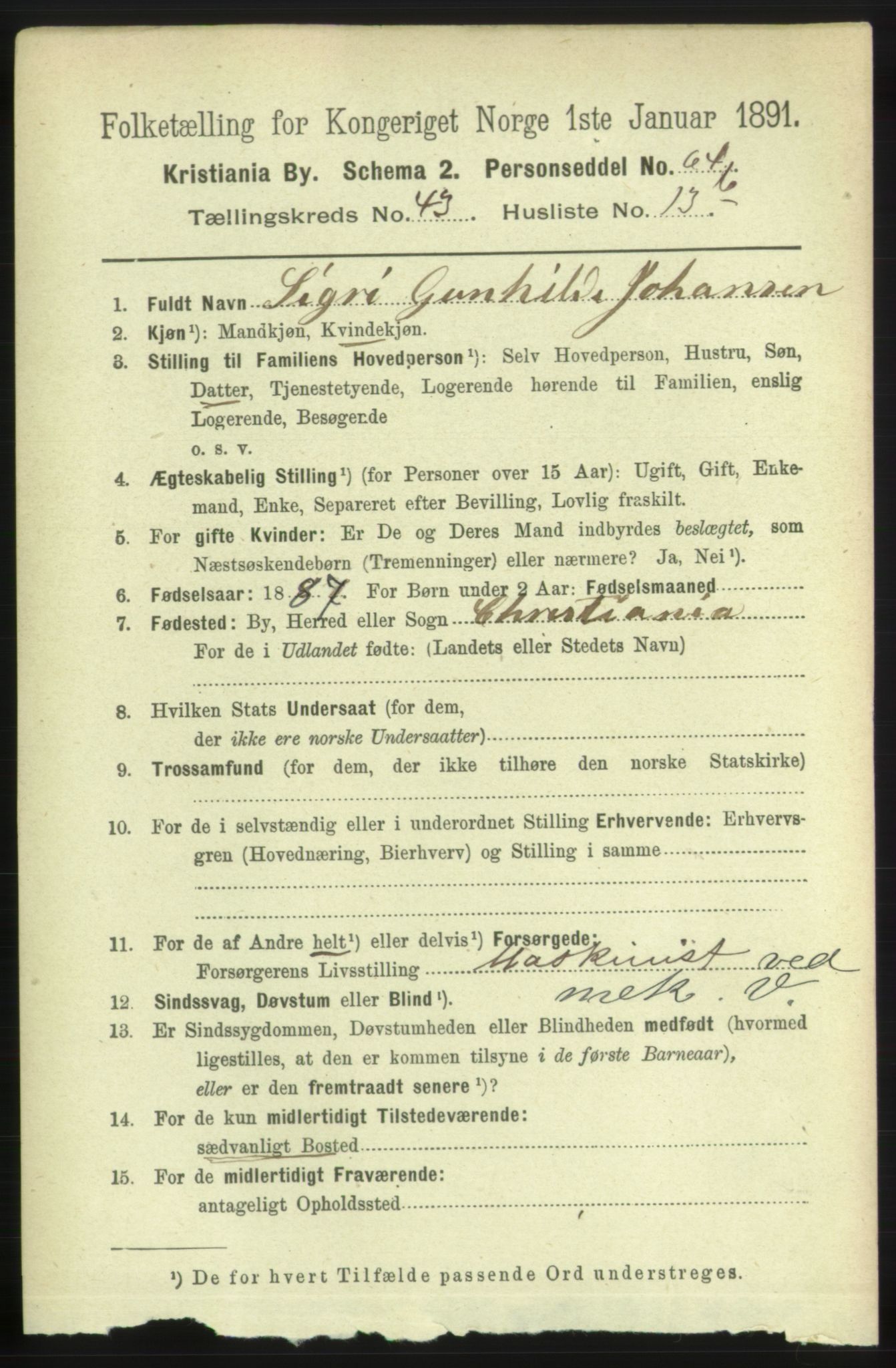 RA, 1891 census for 0301 Kristiania, 1891, p. 26157