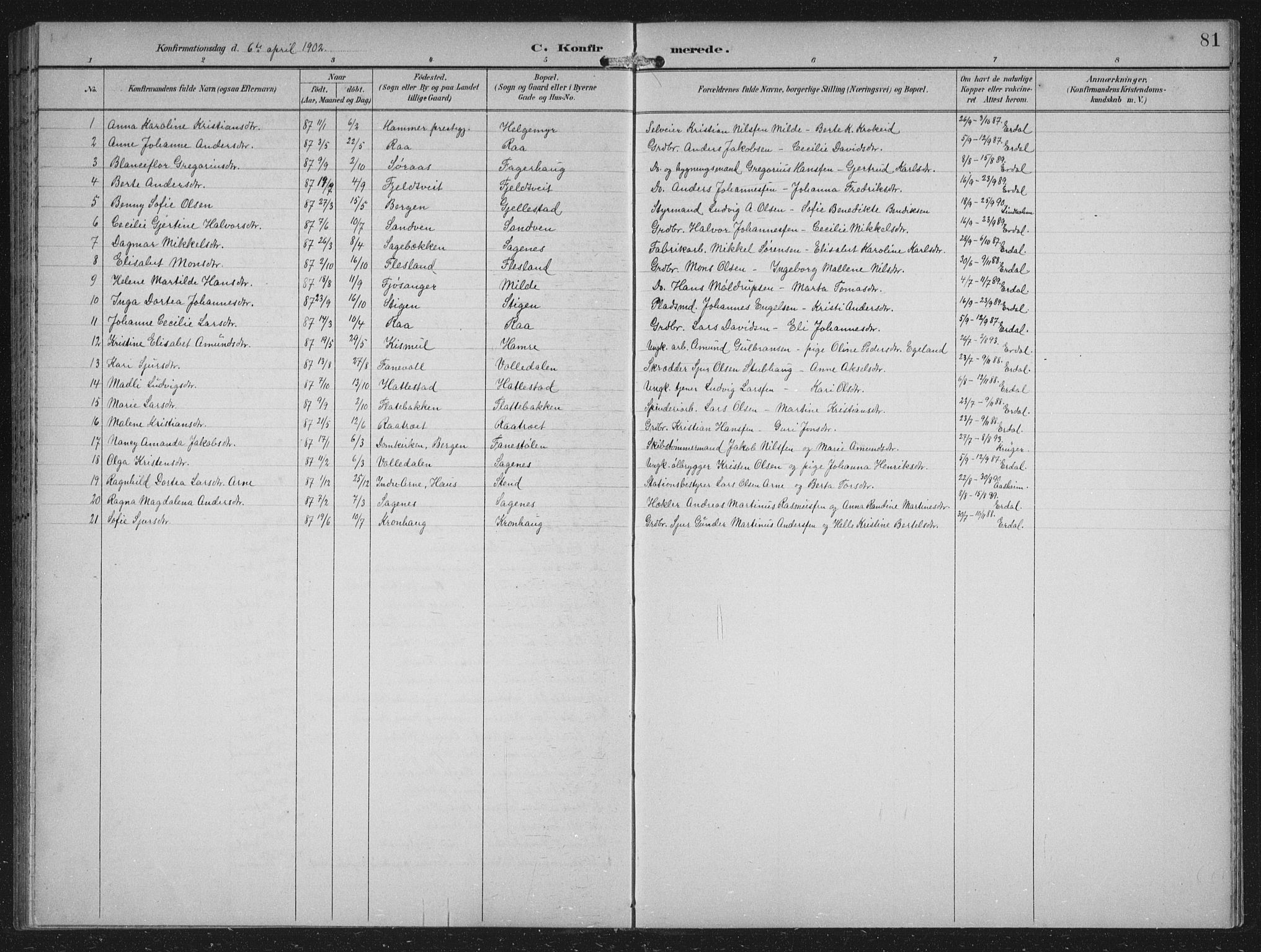 Fana Sokneprestembete, AV/SAB-A-75101/H/Hab/Haba/L0003: Parish register (copy) no. A 3, 1895-1902, p. 81