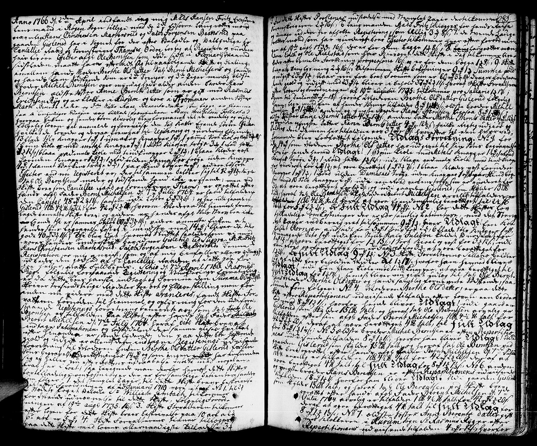 Lier, Røyken og Hurum sorenskriveri, SAKO/A-89/H/Hc/L0005: Skifteprotokoll, 1760-1774, p. 284b-285a