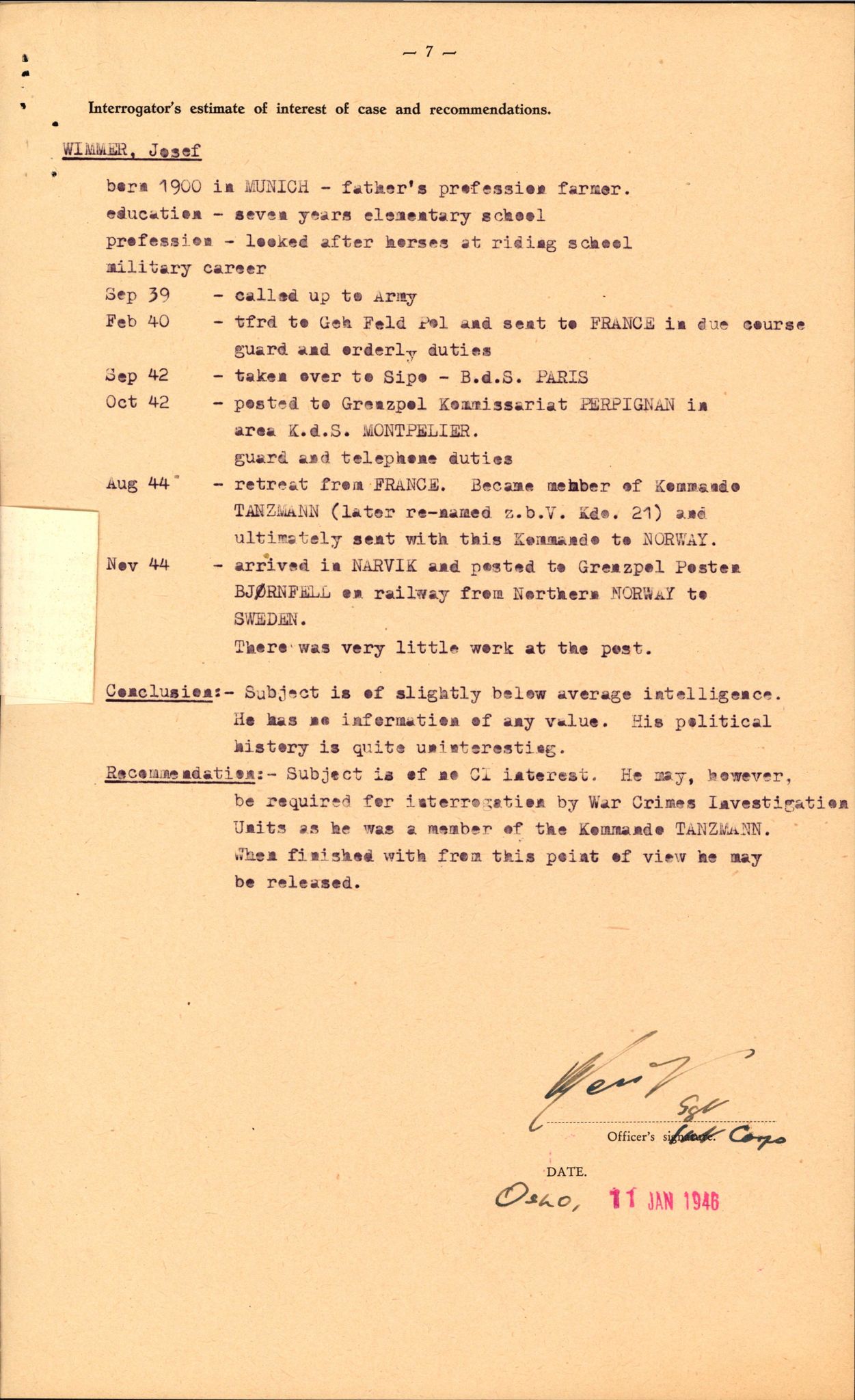 Forsvaret, Forsvarets overkommando II, AV/RA-RAFA-3915/D/Db/L0036: CI Questionaires. Tyske okkupasjonsstyrker i Norge. Tyskere., 1945-1946, p. 142