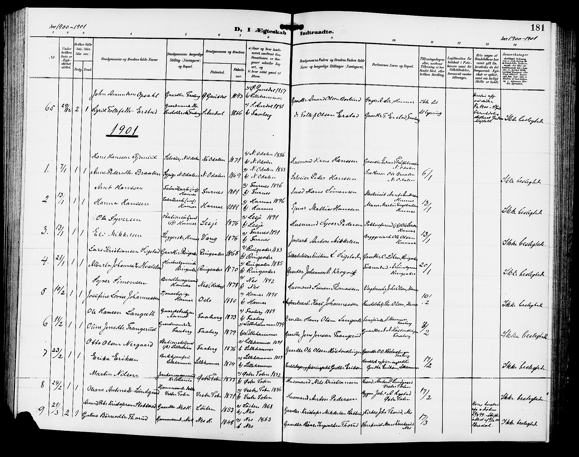 Hamar prestekontor, AV/SAH-DOMPH-002/H/Ha/Hab/L0001: Parish register (copy) no. 1, 1899-1914, p. 181