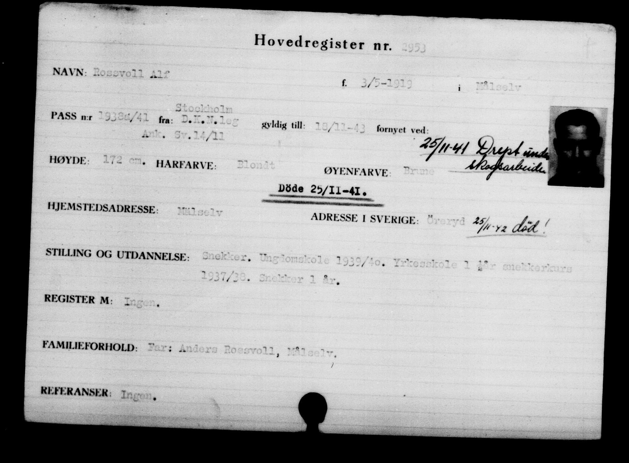 Den Kgl. Norske Legasjons Flyktningskontor, RA/S-6753/V/Va/L0003: Kjesäterkartoteket.  Flyktningenr. 2001-3495, 1940-1945, p. 1364