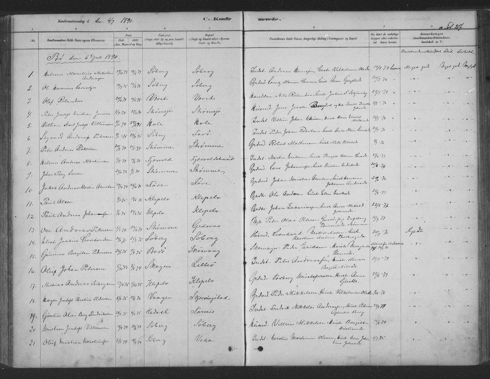 Ministerialprotokoller, klokkerbøker og fødselsregistre - Nordland, AV/SAT-A-1459/891/L1302: Parish register (official) no. 891A07, 1878-1895, p. 217