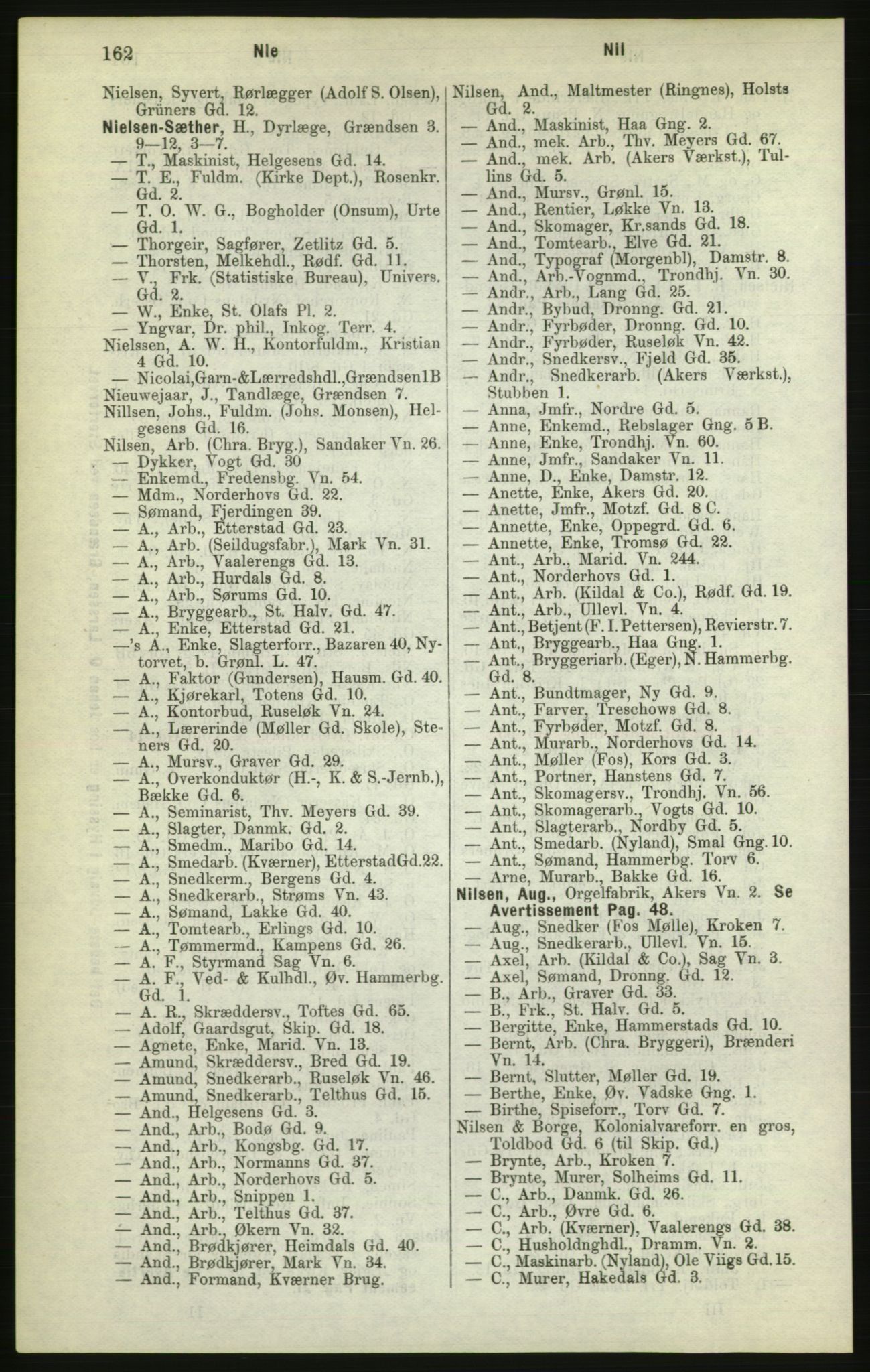 Kristiania/Oslo adressebok, PUBL/-, 1882, p. 162