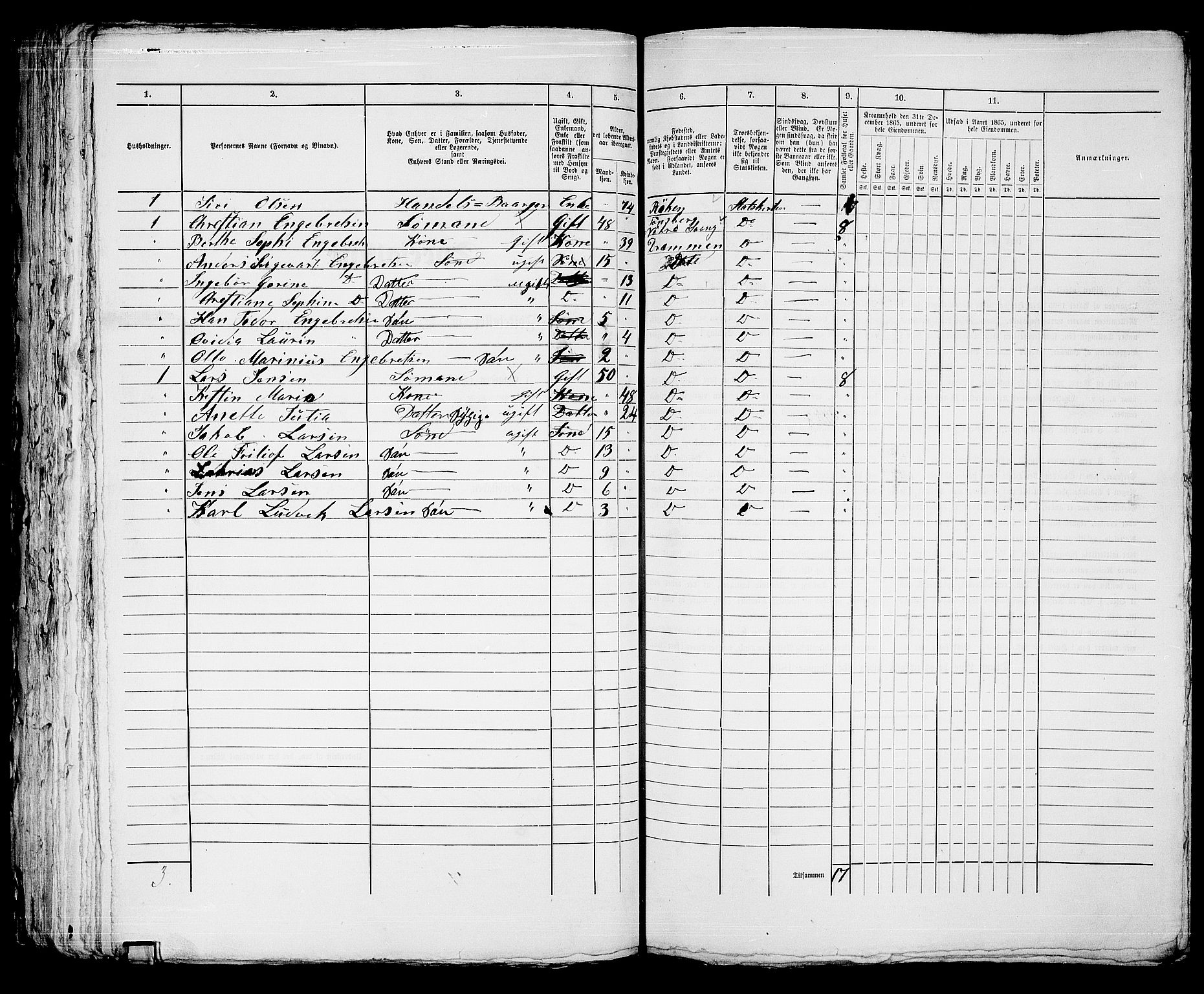 RA, 1865 census for Strømsø in Drammen, 1865, p. 822