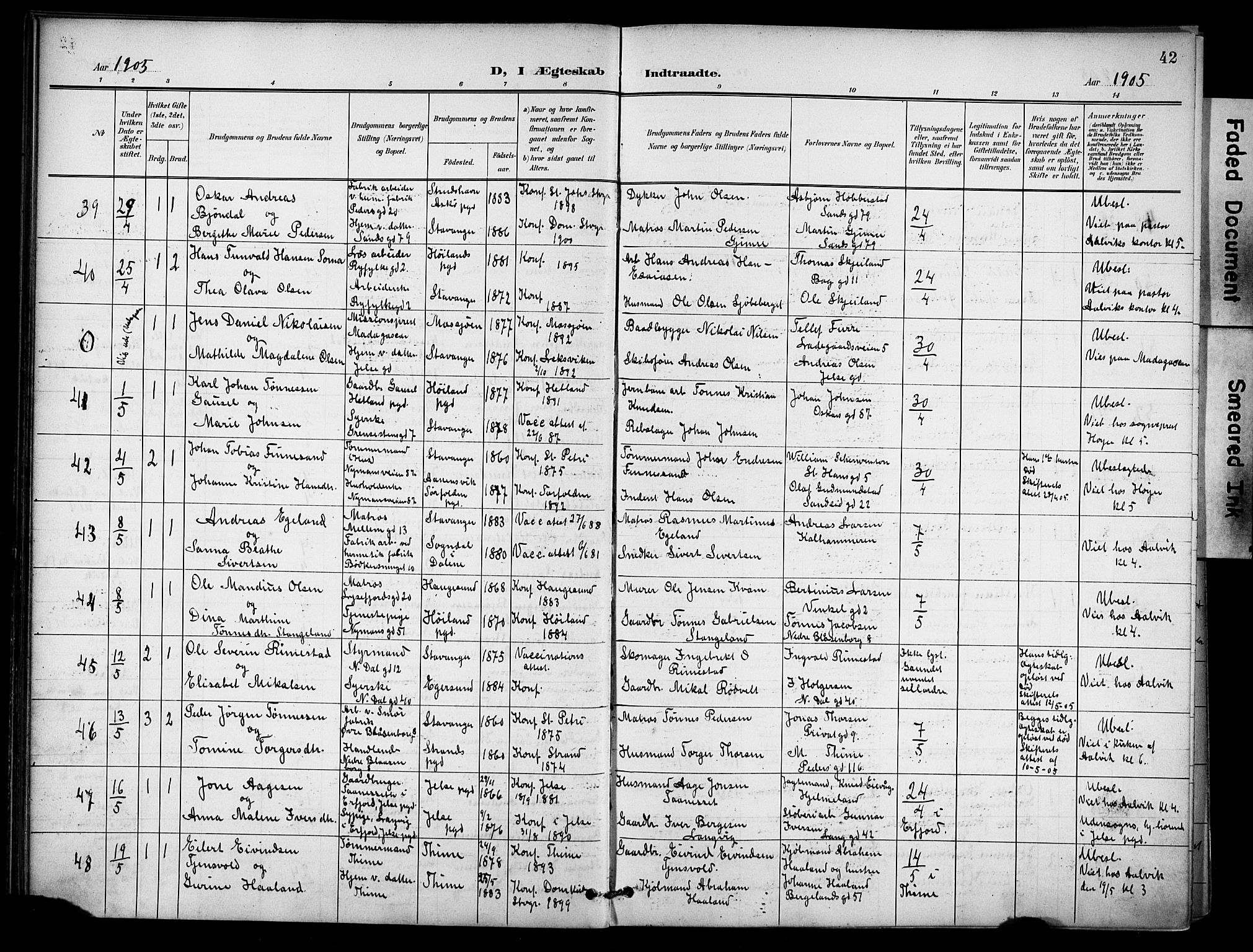 St. Johannes sokneprestkontor, AV/SAST-A-101814/001/30/30BB/L0005: Parish register (copy) no. B 5, 1901-1917, p. 42