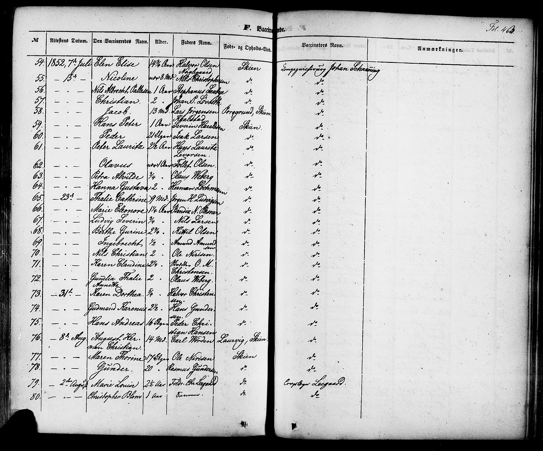 Skien kirkebøker, SAKO/A-302/F/Fa/L0006a: Parish register (official) no. 6A, 1843-1856, p. 463