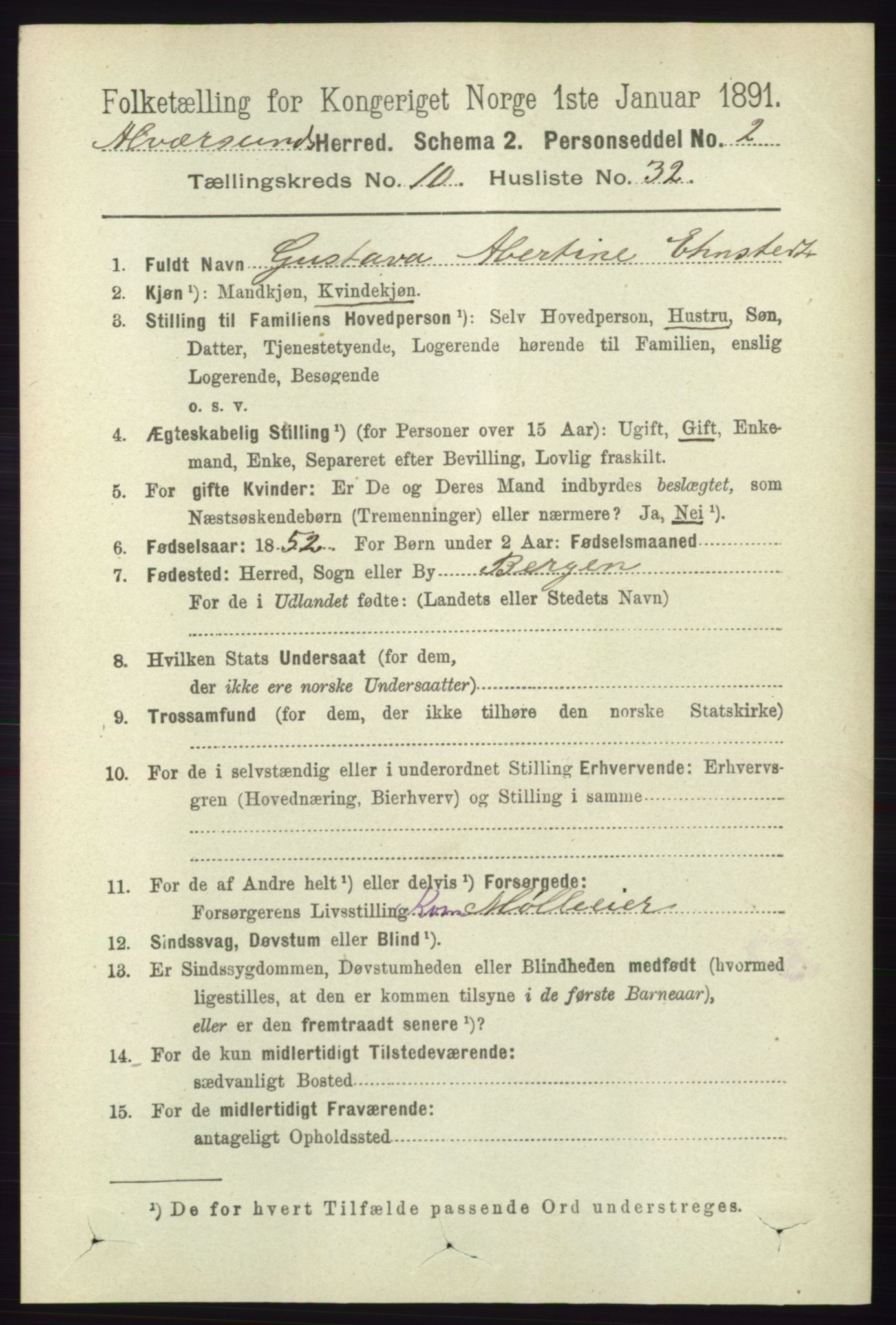 RA, 1891 census for 1257 Alversund, 1891, p. 3669