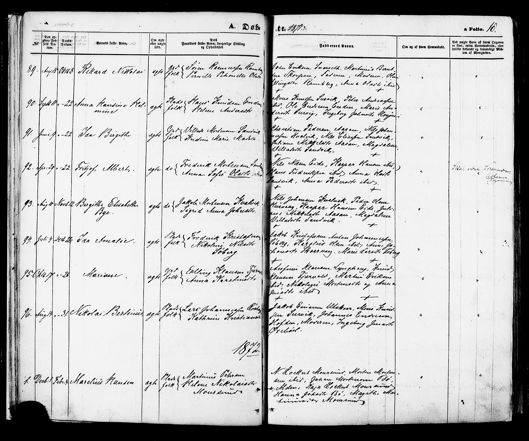 Ministerialprotokoller, klokkerbøker og fødselsregistre - Nordland, SAT/A-1459/891/L1301: Parish register (official) no. 891A06, 1870-1878, p. 18